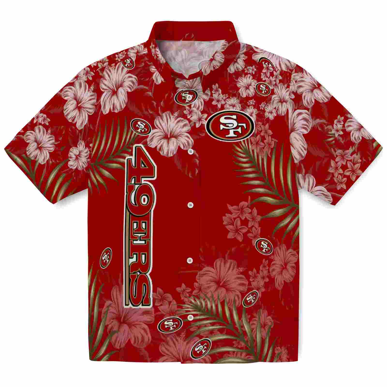 san francisco 49ers hibiscus print red hawaiian shirt best selling