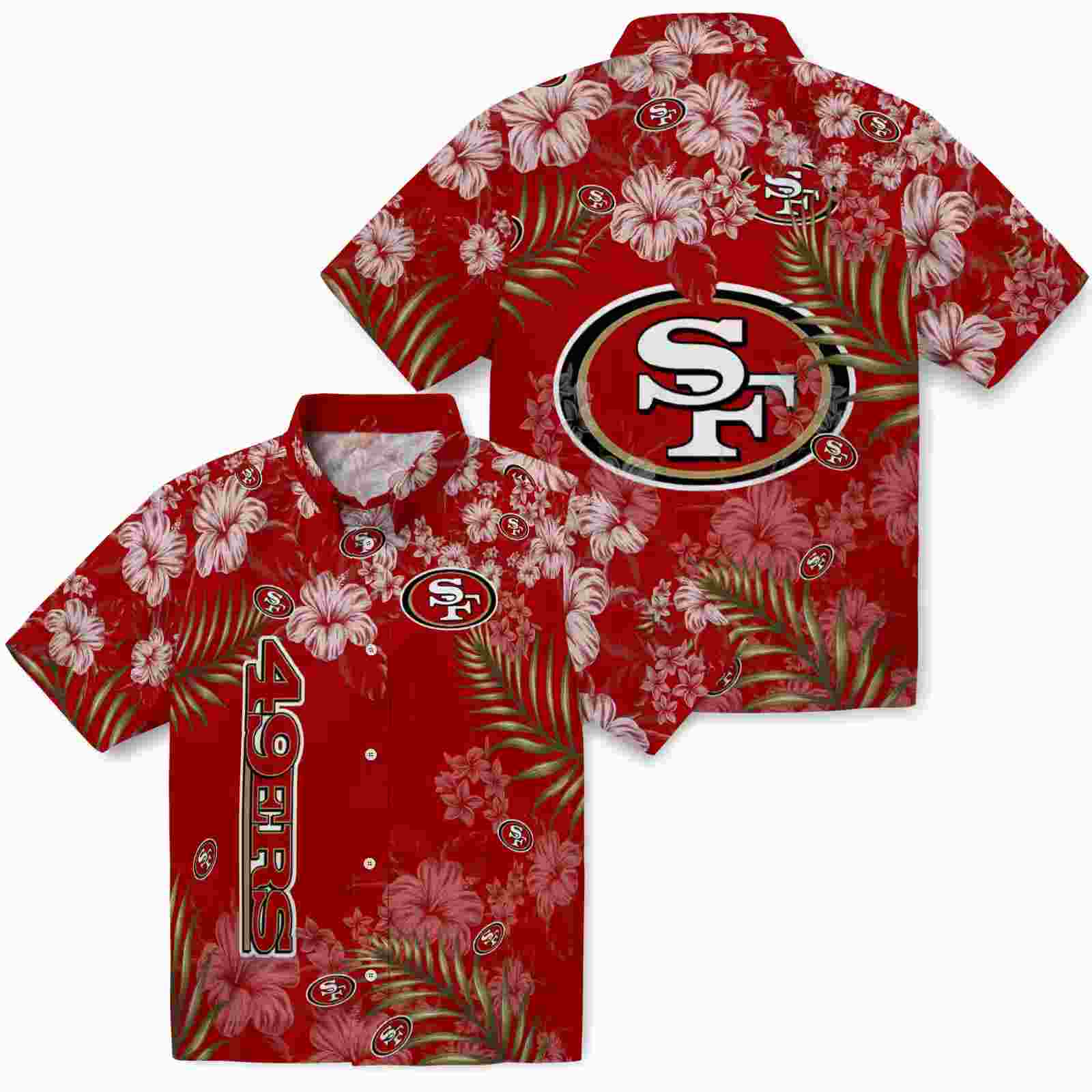 san francisco 49ers hibiscus print red hawaiian shirt high quality