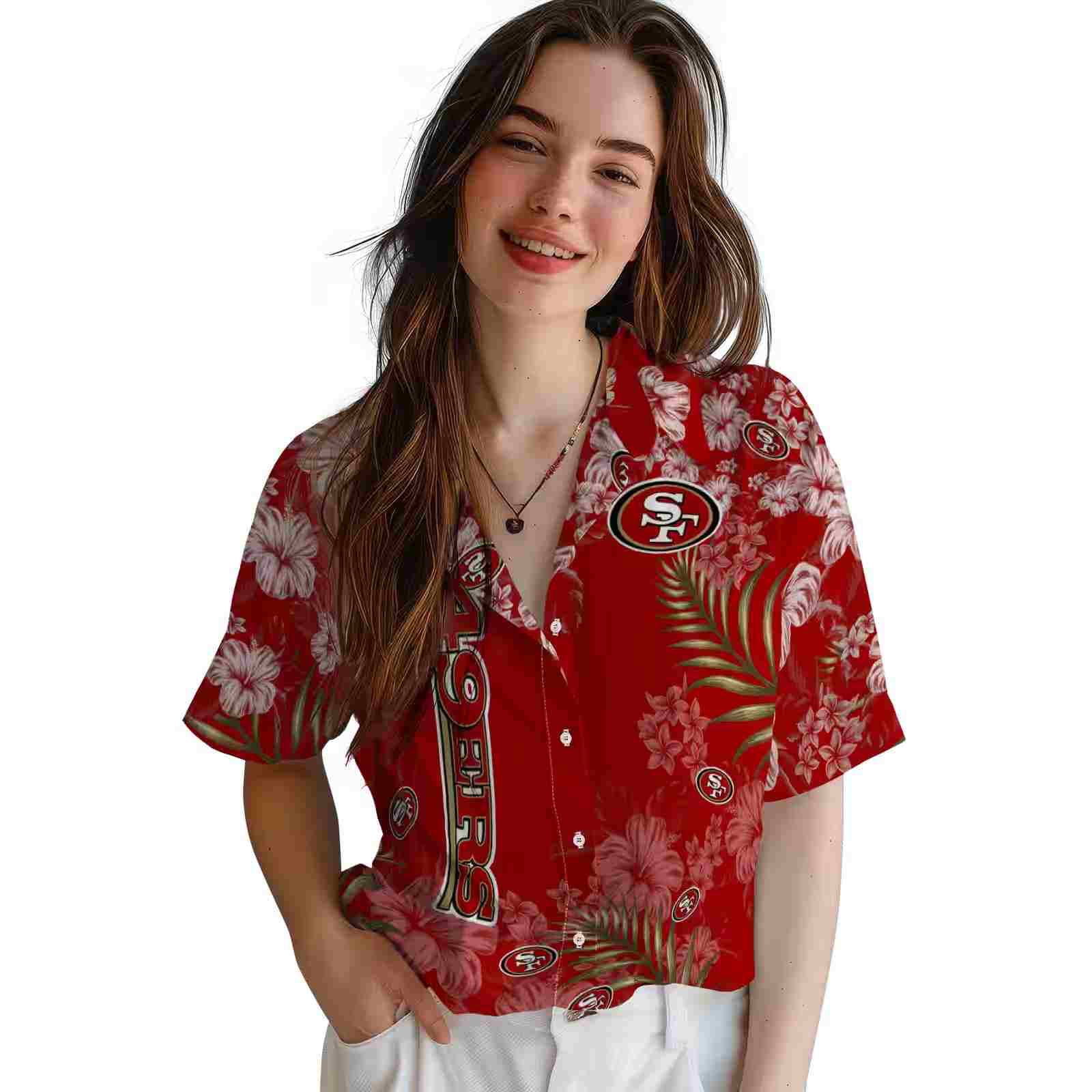 san francisco 49ers hibiscus print red hawaiian shirt latest model