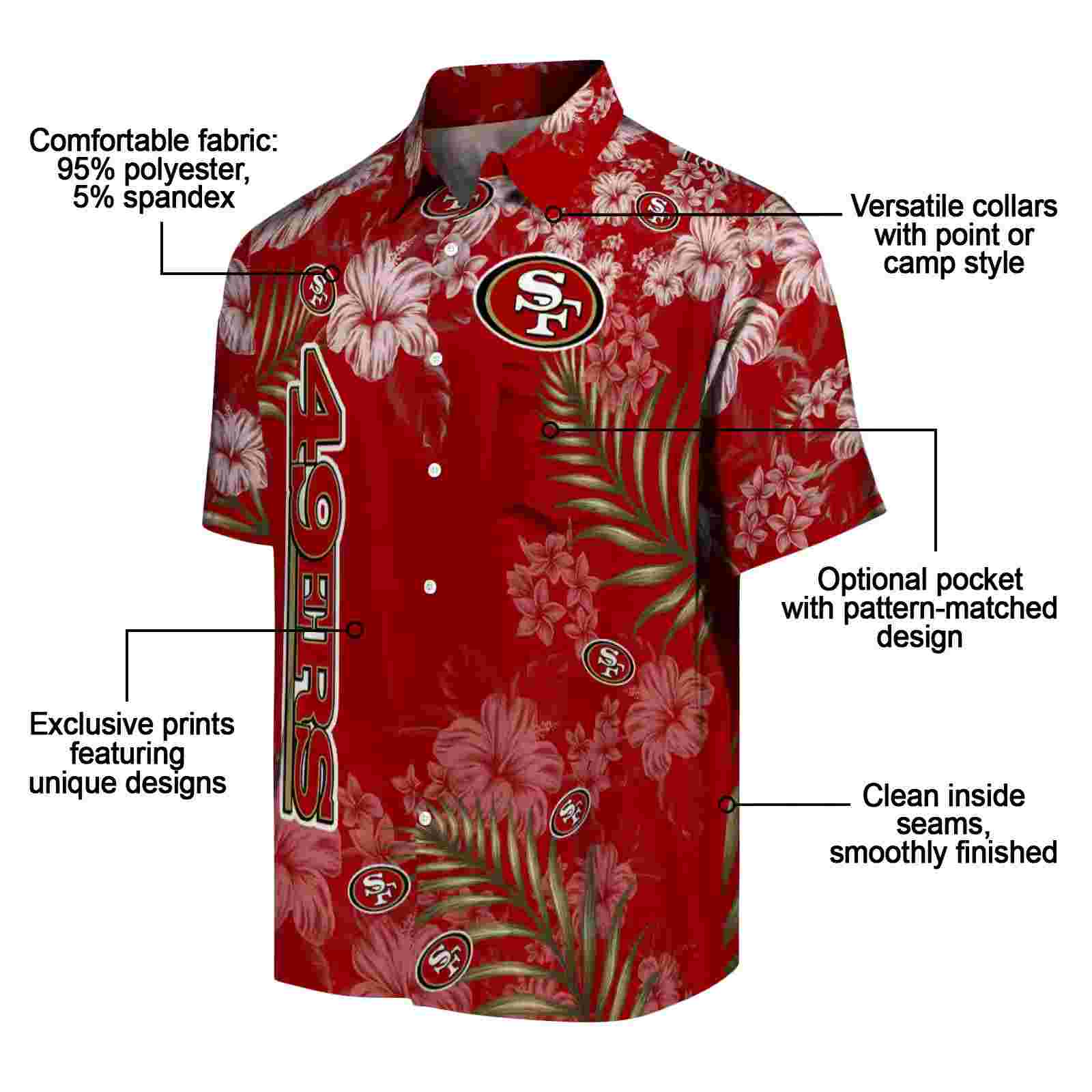 san francisco 49ers hibiscus print red hawaiian shirt new arrival