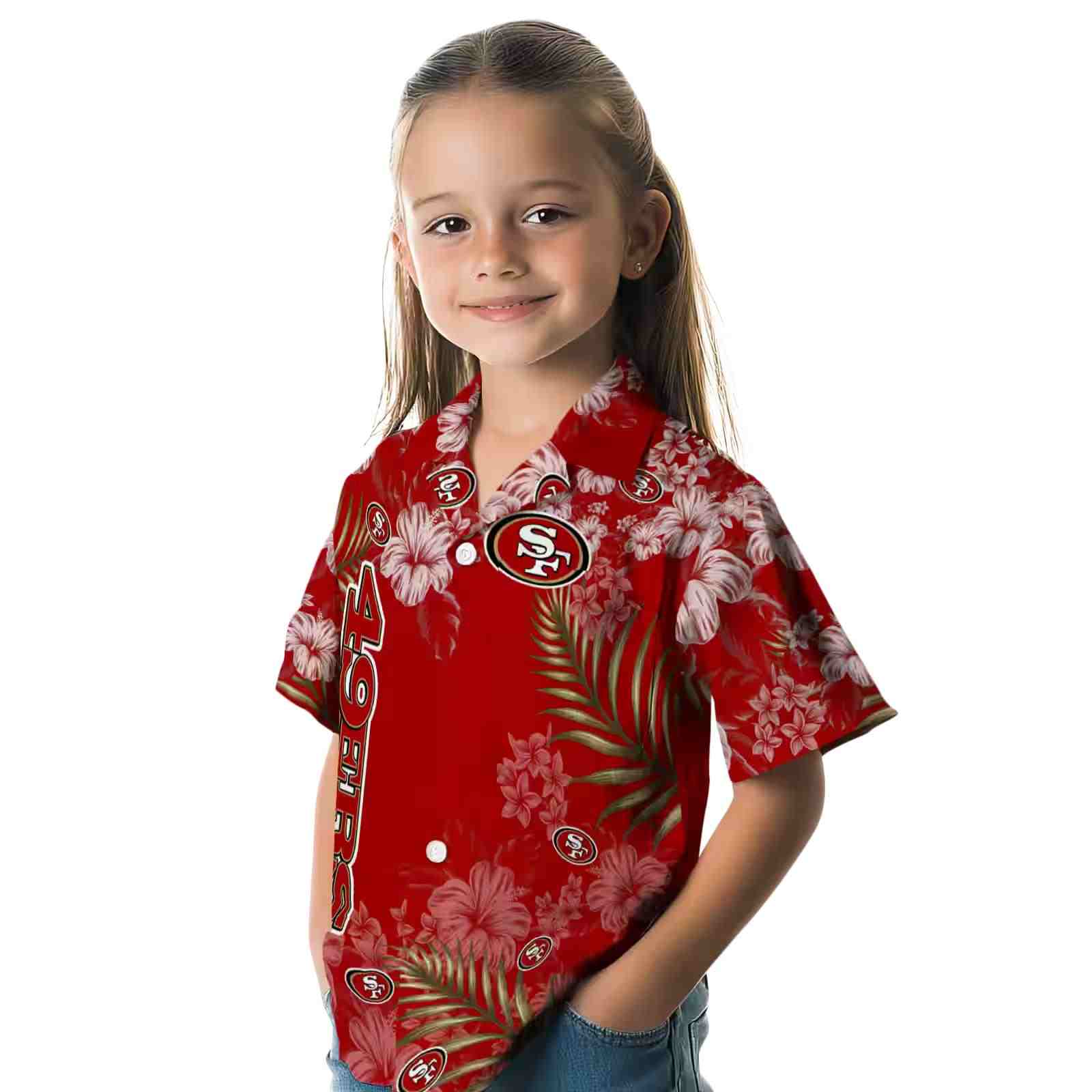 san francisco 49ers hibiscus print red hawaiian shirt premium grade