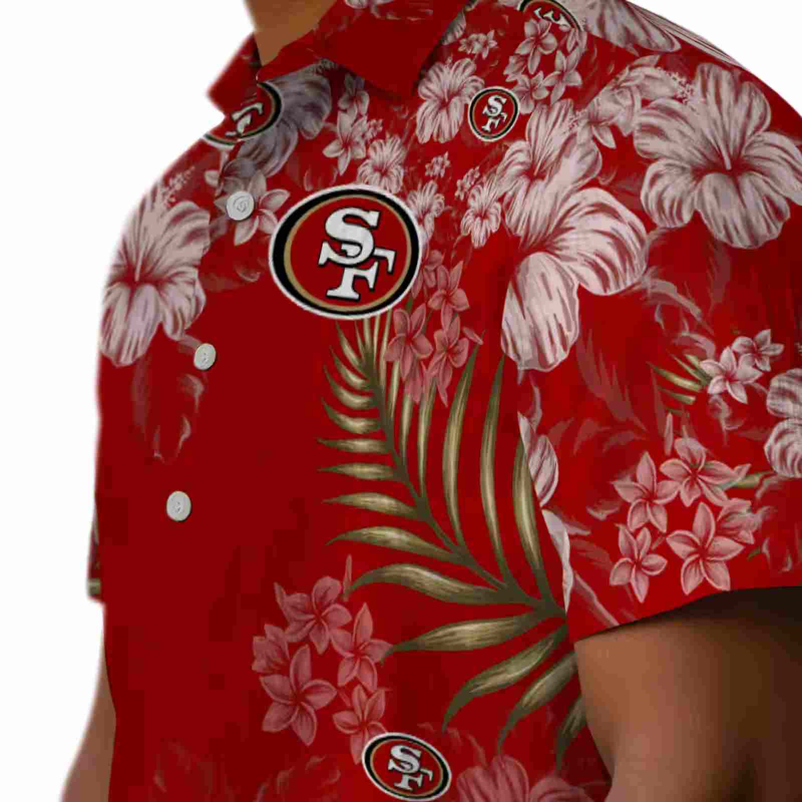 san francisco 49ers hibiscus print red hawaiian shirt trendy