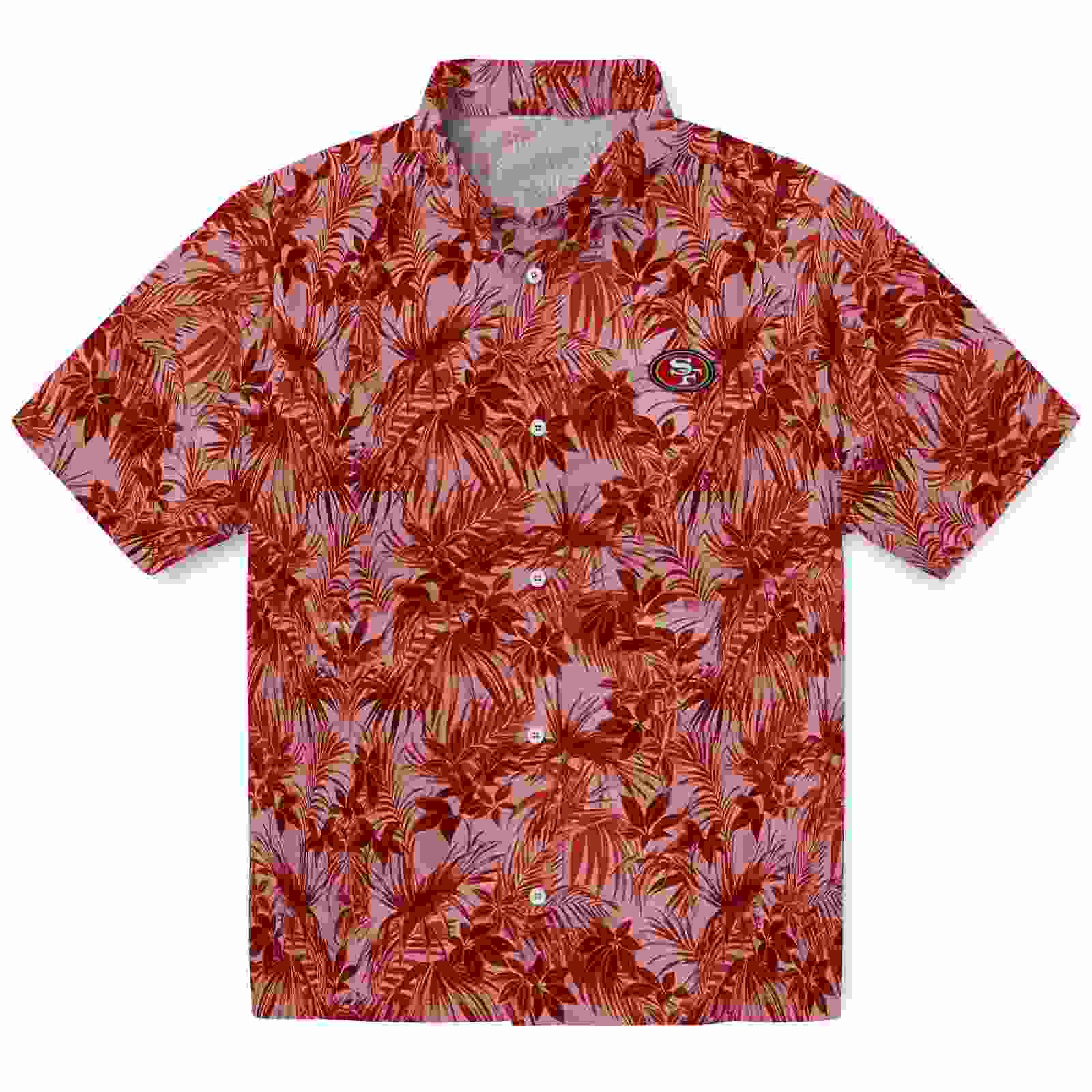 san francisco 49ers leafy pattern red hawaiian shirt best selling