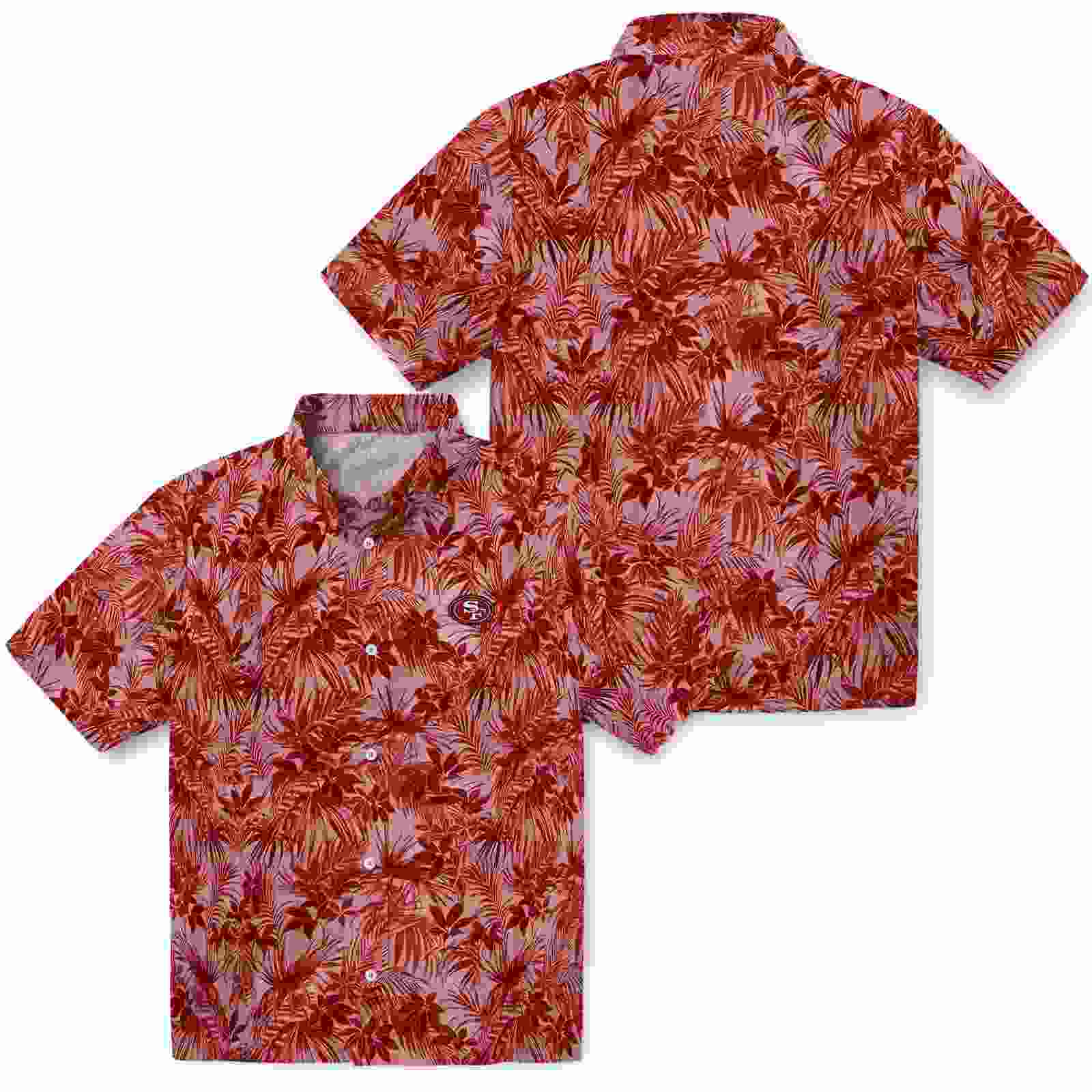 san francisco 49ers leafy pattern red hawaiian shirt high quality