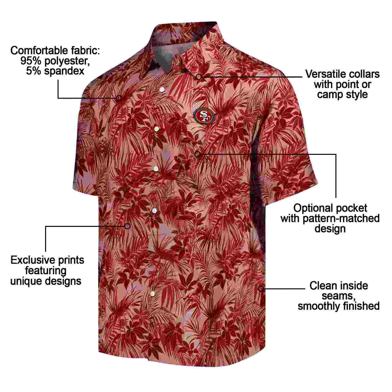 san francisco 49ers leafy pattern red hawaiian shirt new arrival