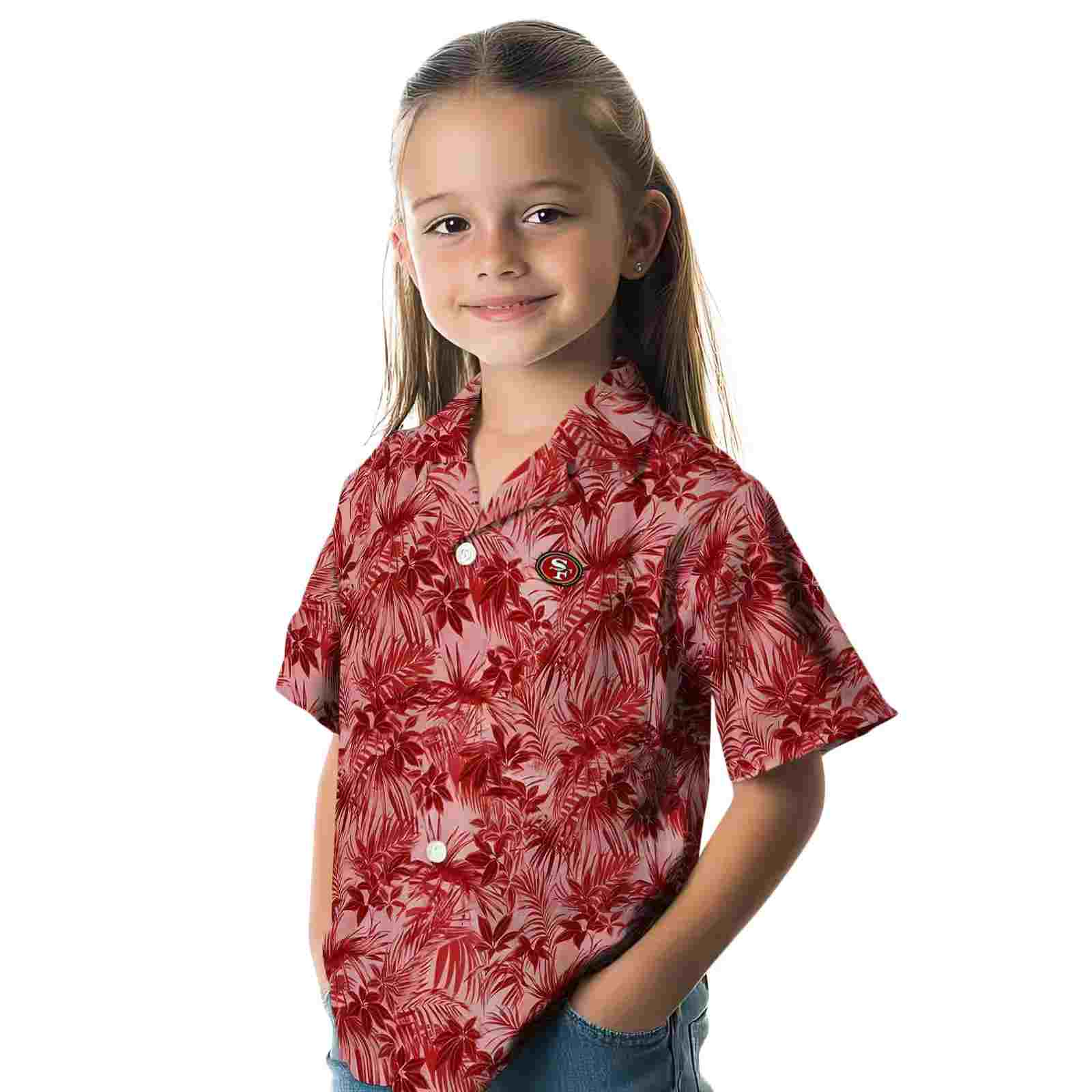 san francisco 49ers leafy pattern red hawaiian shirt premium grade