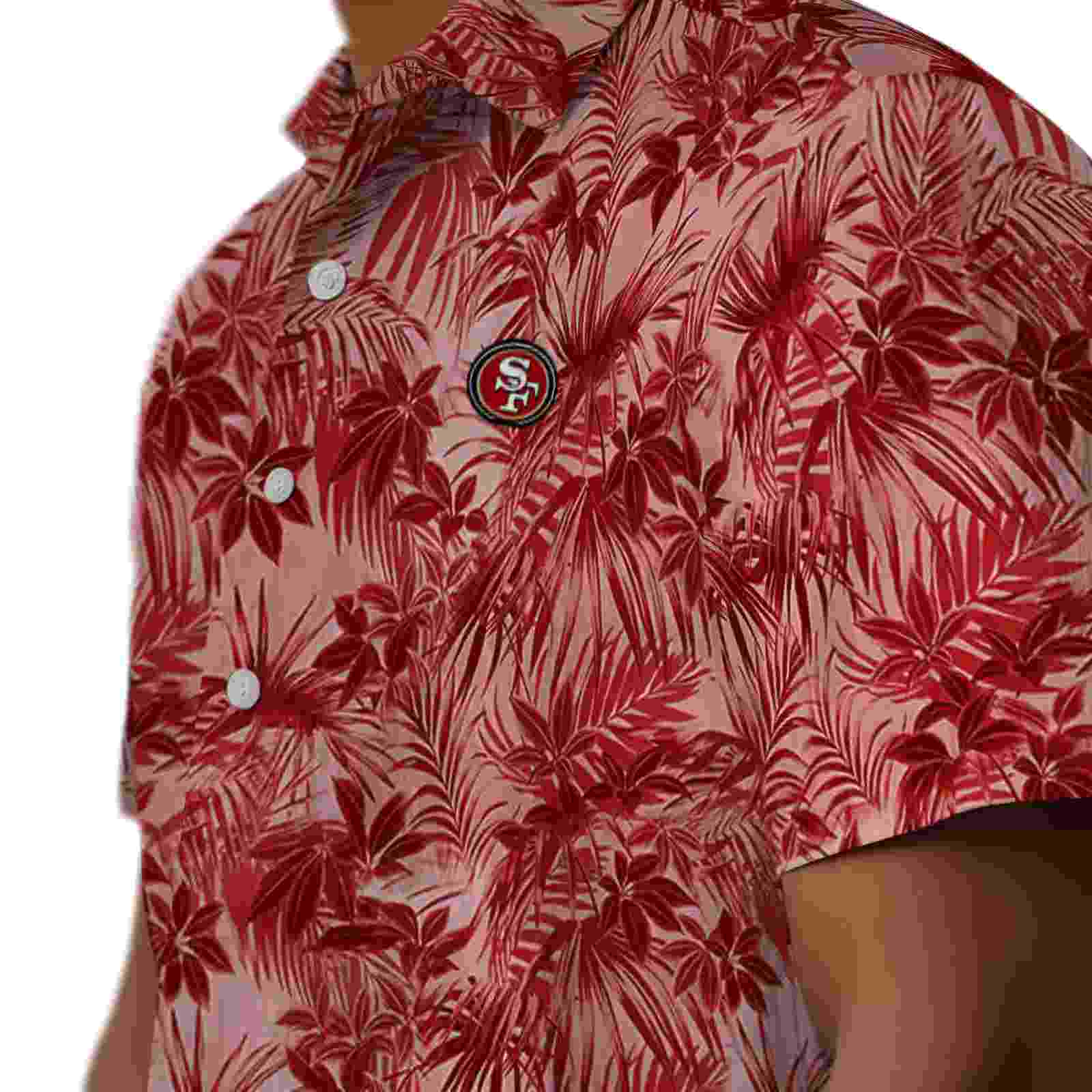 san francisco 49ers leafy pattern red hawaiian shirt trendy