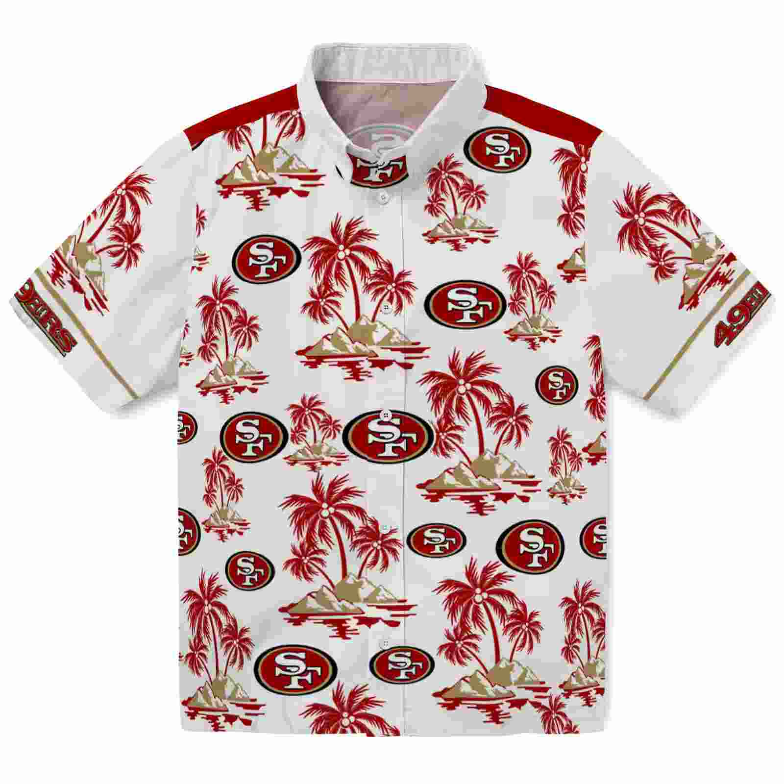 san francisco 49ers palm island print red white hawaiian shirt best selling