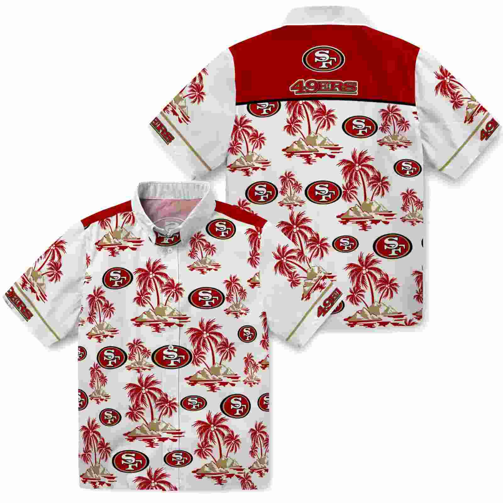 san francisco 49ers palm island print red white hawaiian shirt high quality