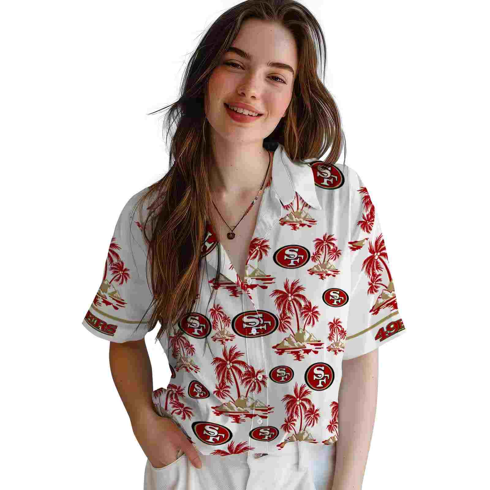 san francisco 49ers palm island print red white hawaiian shirt latest model