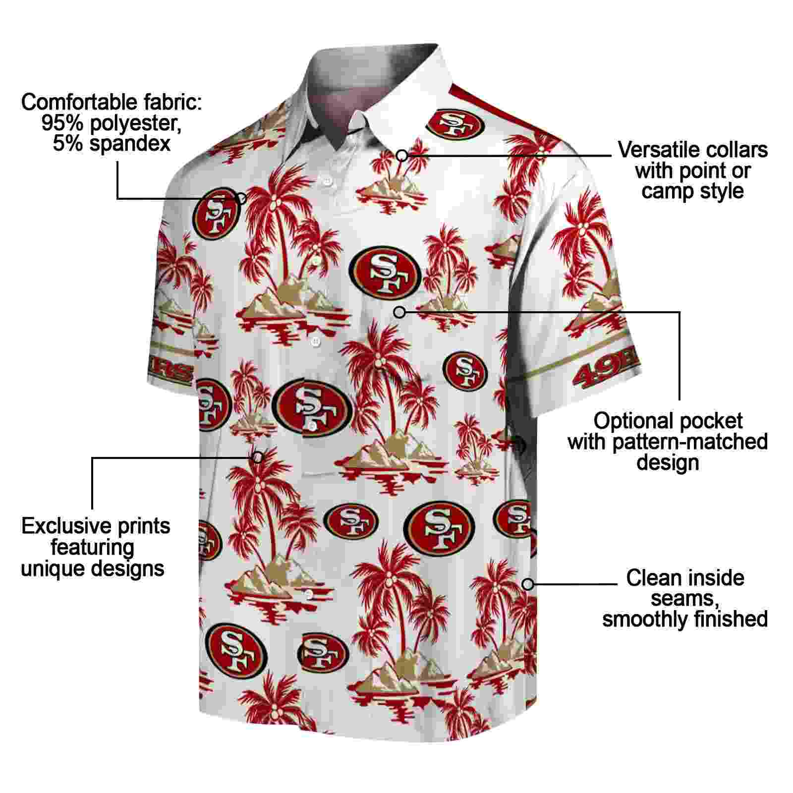 san francisco 49ers palm island print red white hawaiian shirt new arrival