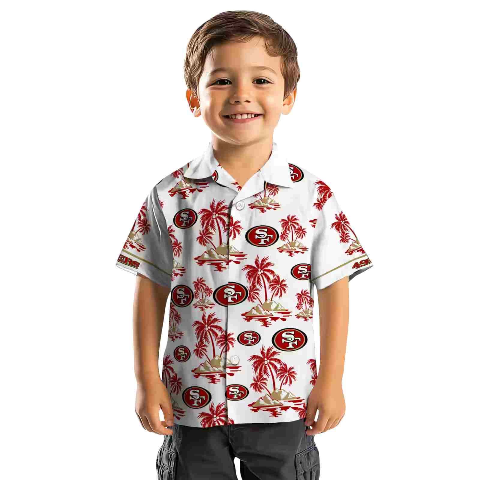 san francisco 49ers palm island print red white hawaiian shirt top rated