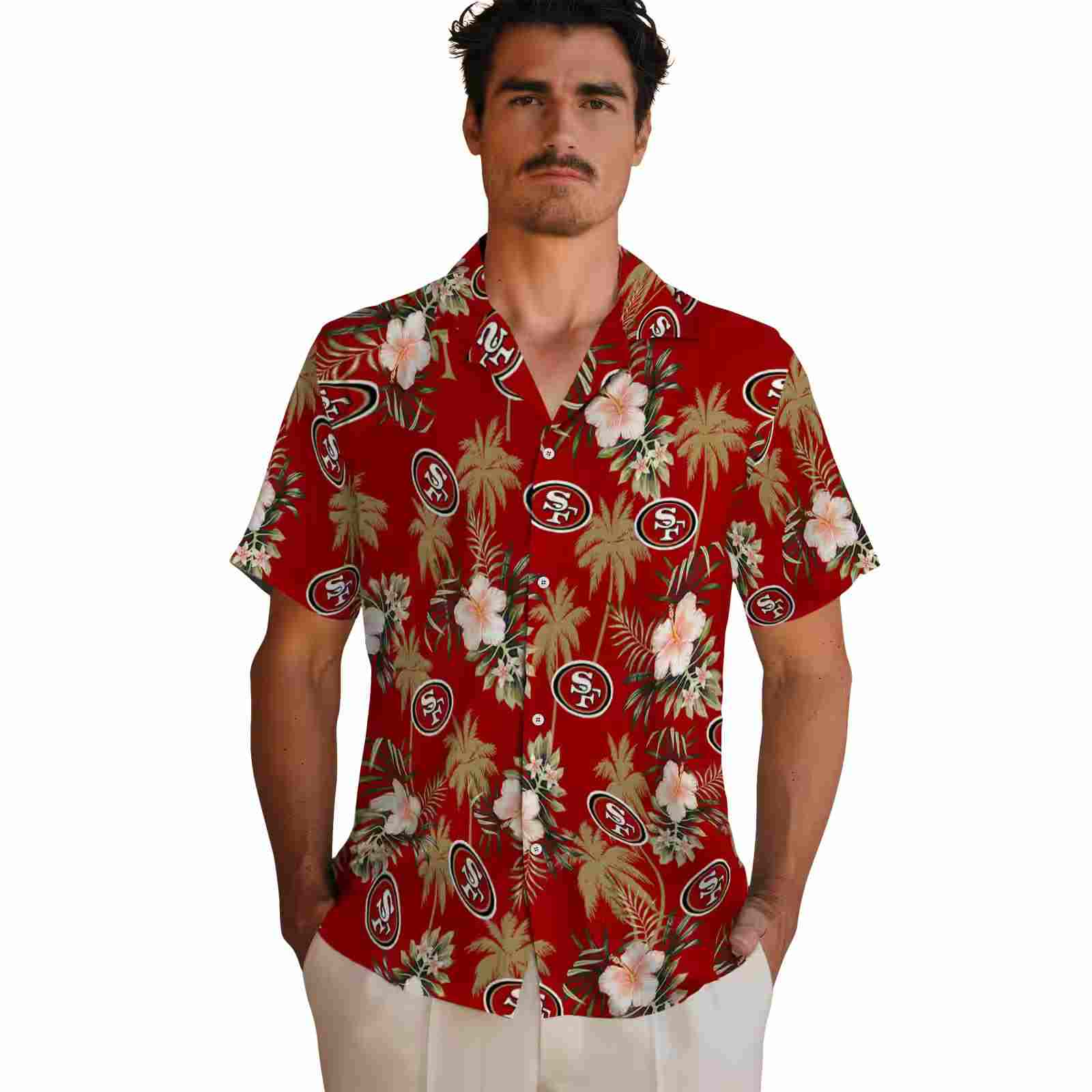 san francisco 49ers palm tree flower red hawaiian shirt fashion forward