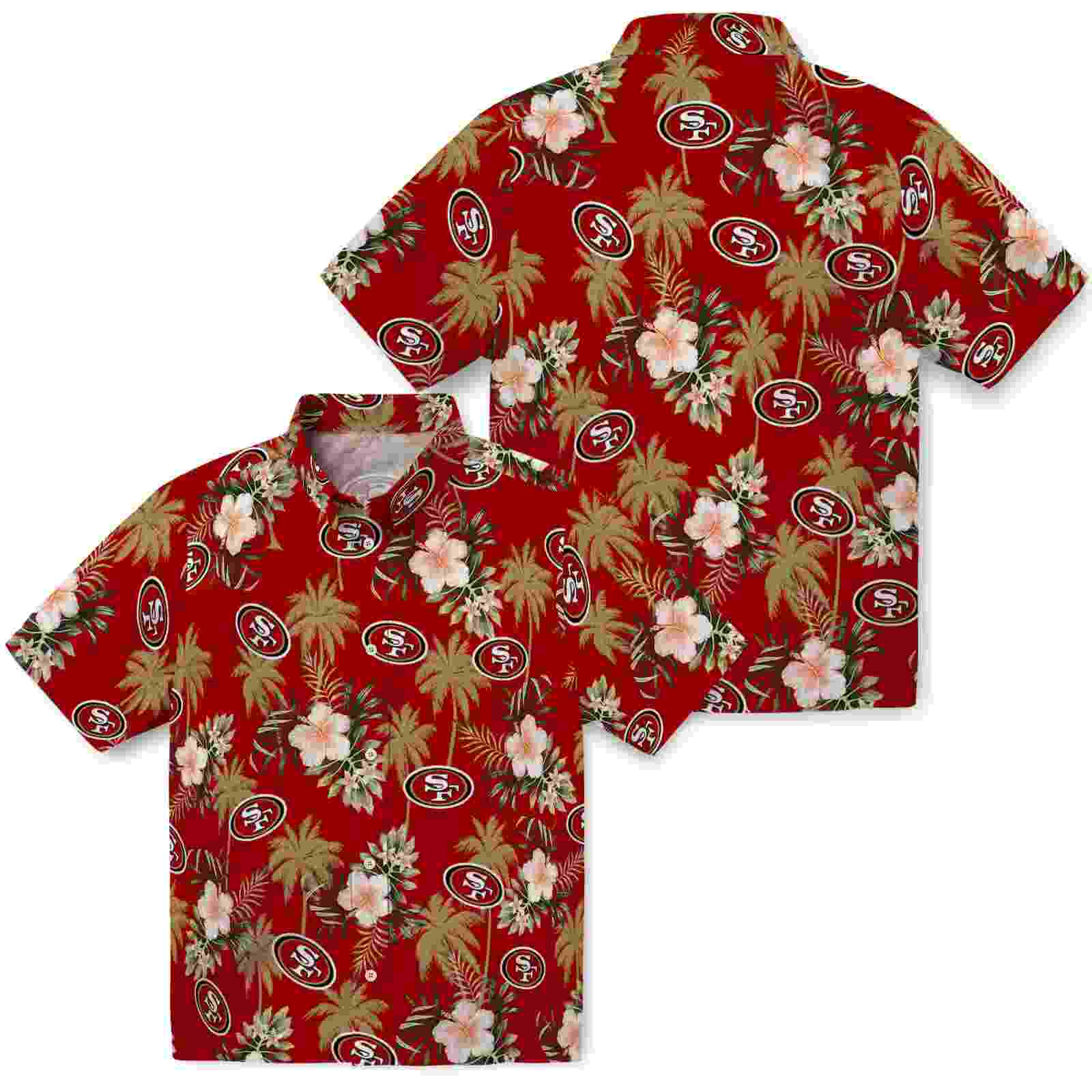 san francisco 49ers palm tree flower red hawaiian shirt high quality