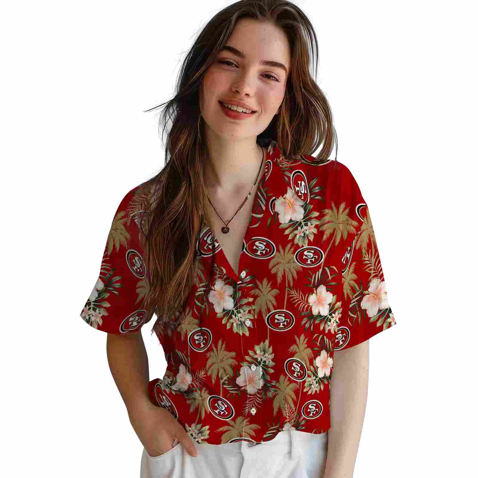 san francisco 49ers palm tree flower red hawaiian shirt latest model