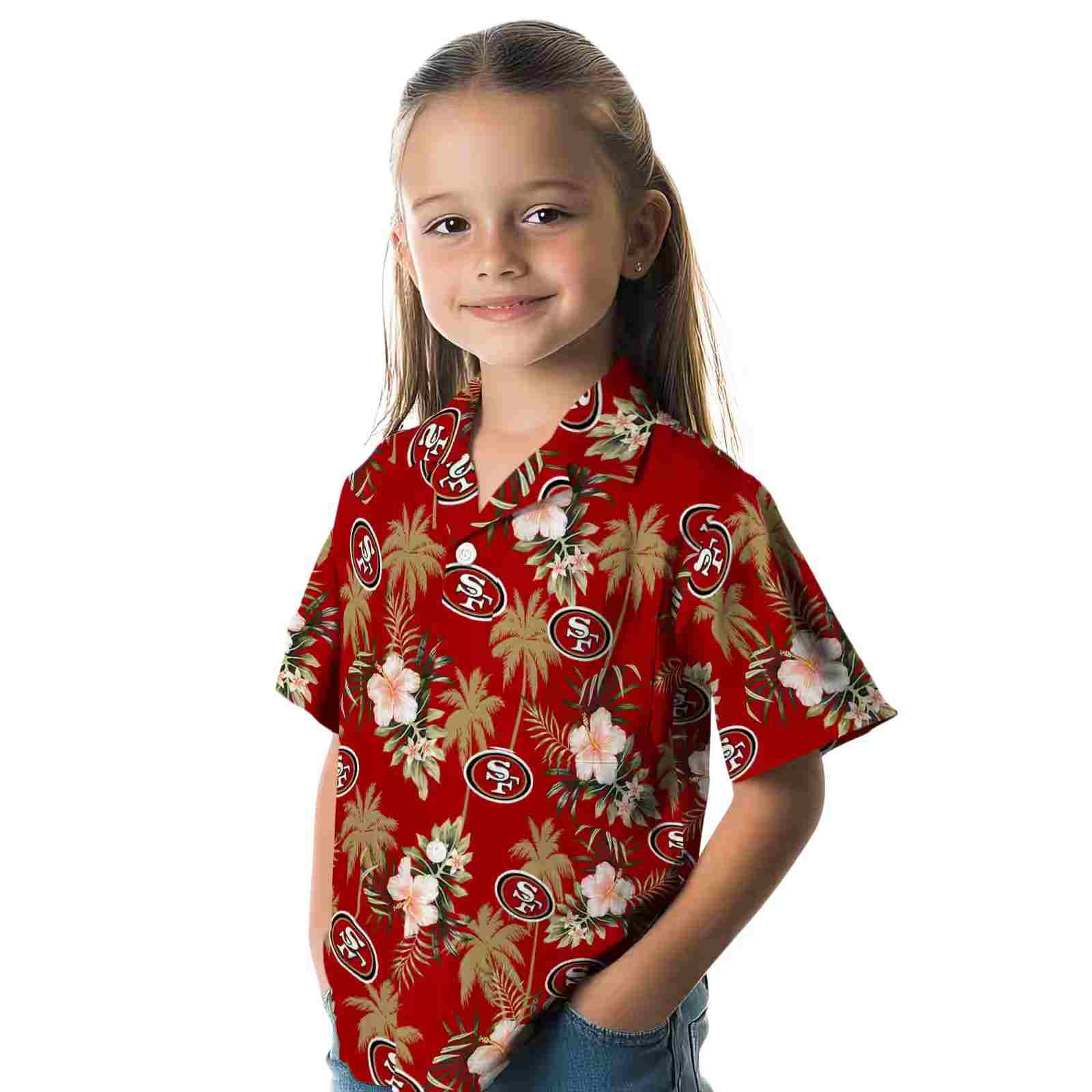 san francisco 49ers palm tree flower red hawaiian shirt premium grade