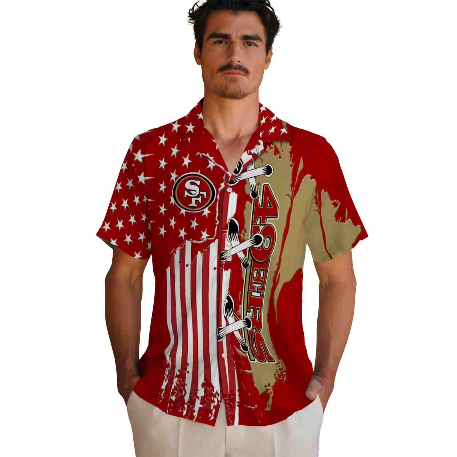 san francisco 49ers stitched flag red hawaiian shirt fashion forward