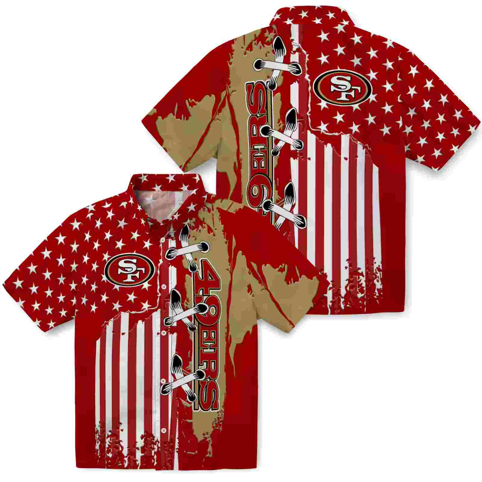 san francisco 49ers stitched flag red hawaiian shirt high quality