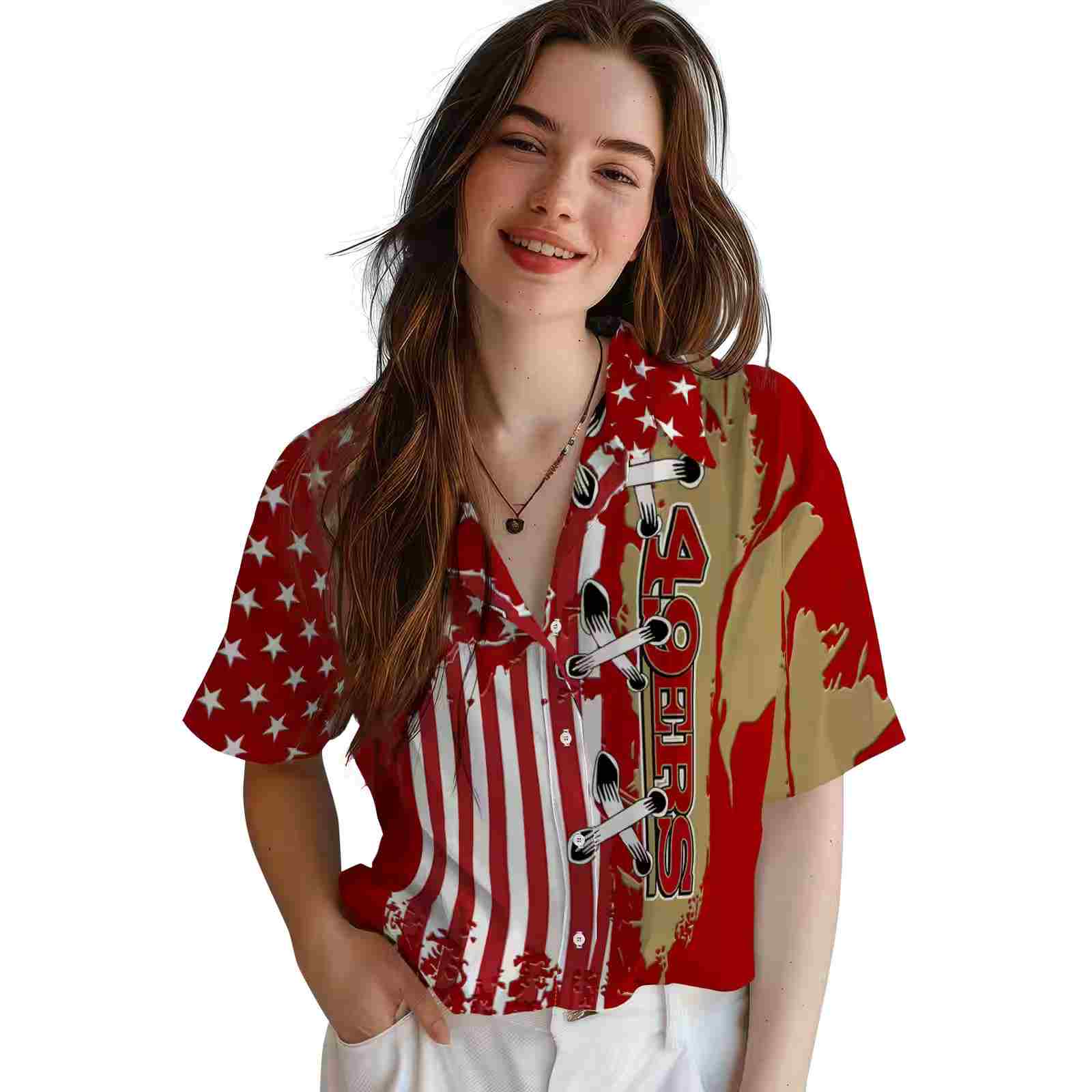 san francisco 49ers stitched flag red hawaiian shirt latest model