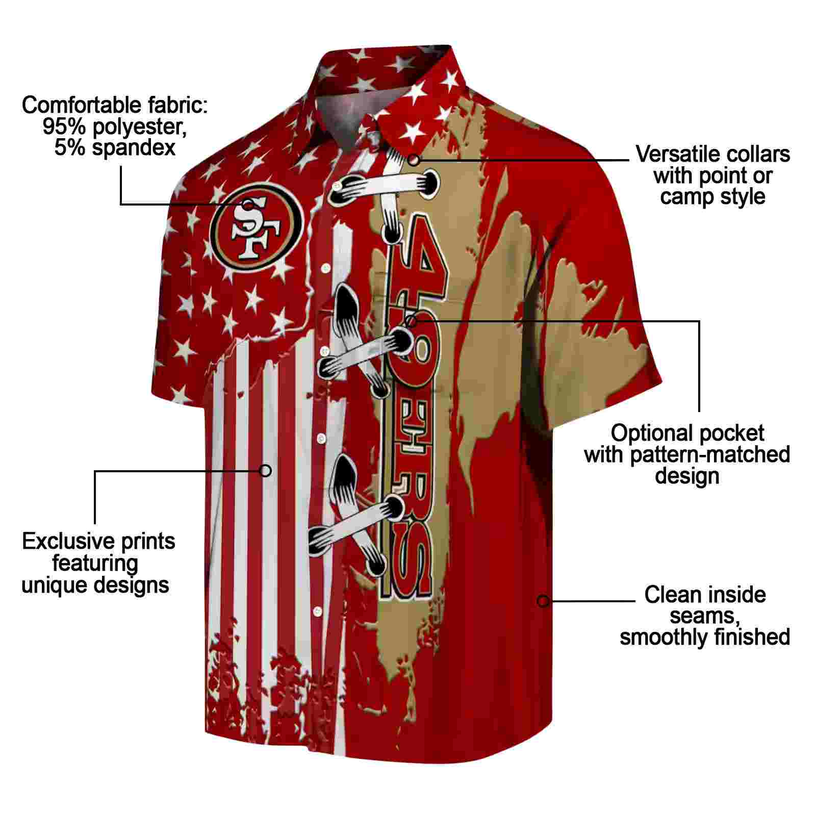 san francisco 49ers stitched flag red hawaiian shirt new arrival