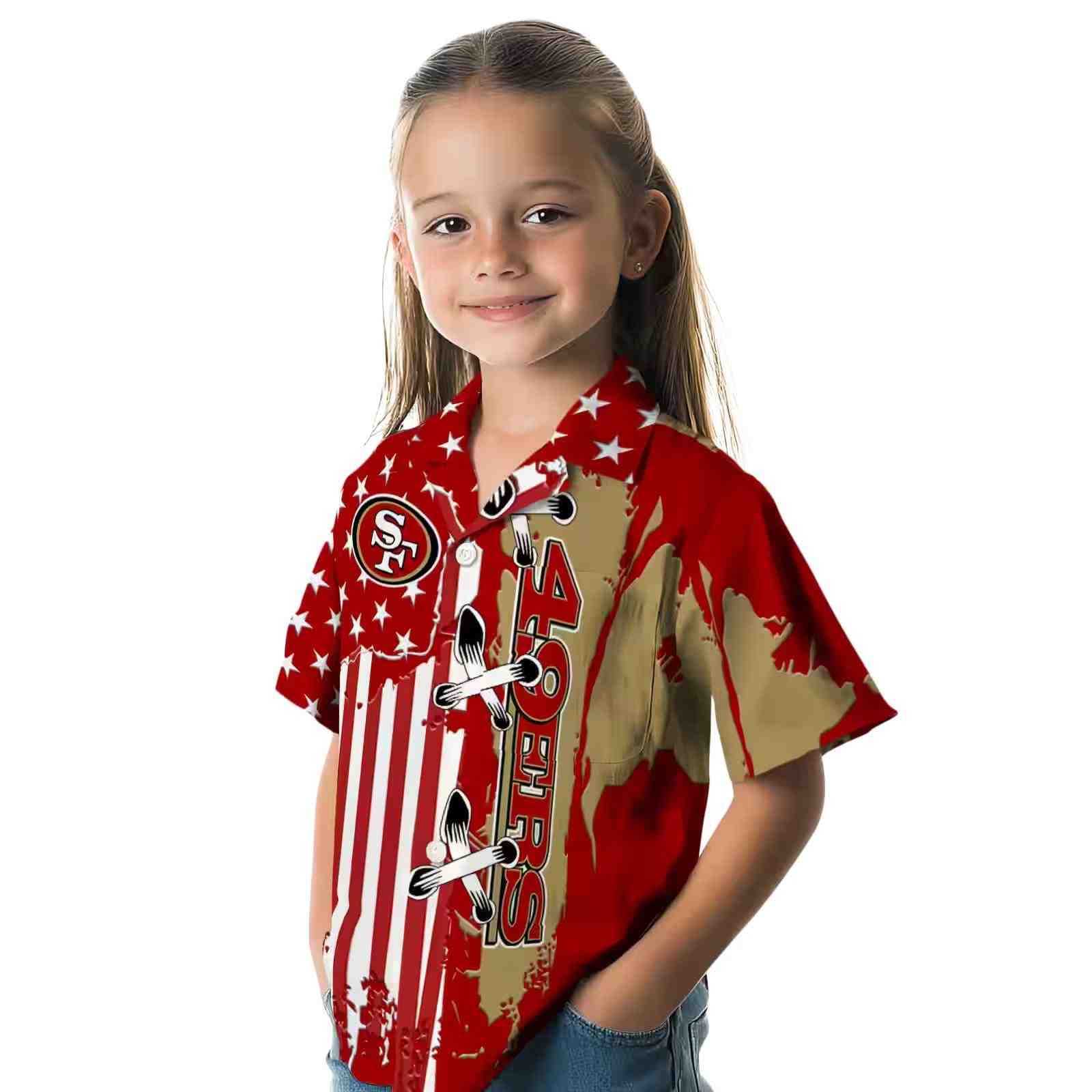 san francisco 49ers stitched flag red hawaiian shirt premium grade