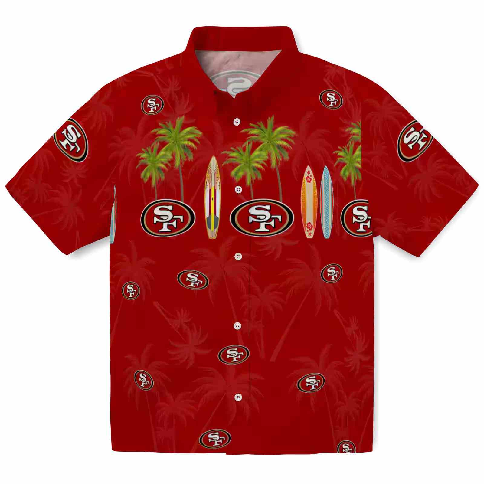 san francisco 49ers surfboard palm red hawaiian shirt best selling