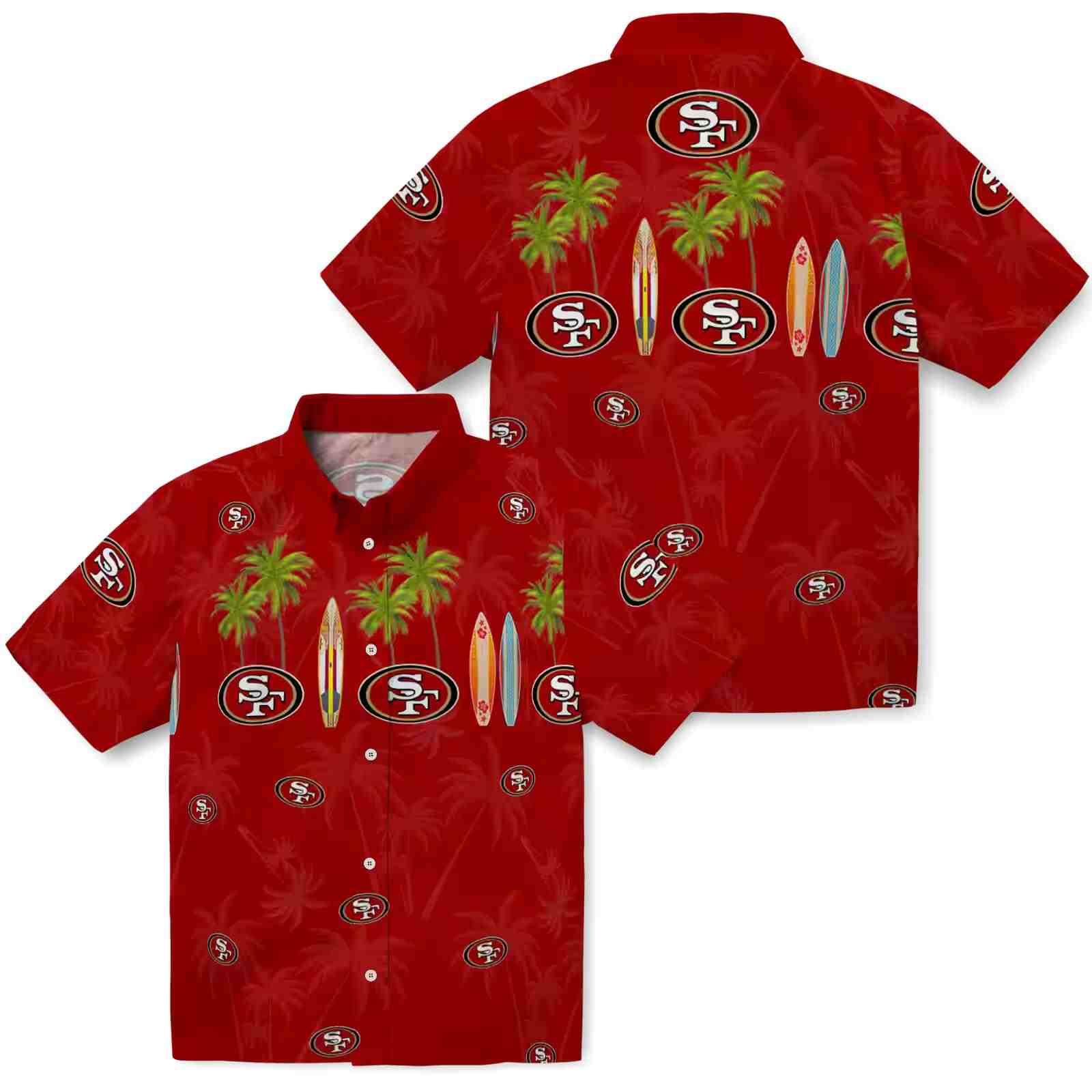 san francisco 49ers surfboard palm red hawaiian shirt high quality