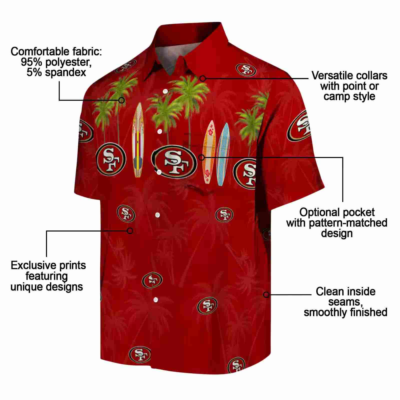 san francisco 49ers surfboard palm red hawaiian shirt new arrival