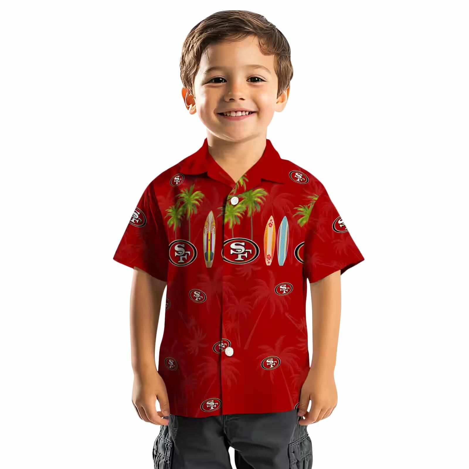 san francisco 49ers surfboard palm red hawaiian shirt top rated