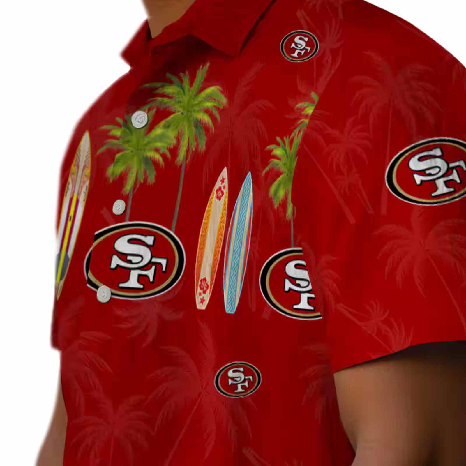 san francisco 49ers surfboard palm red hawaiian shirt trendy