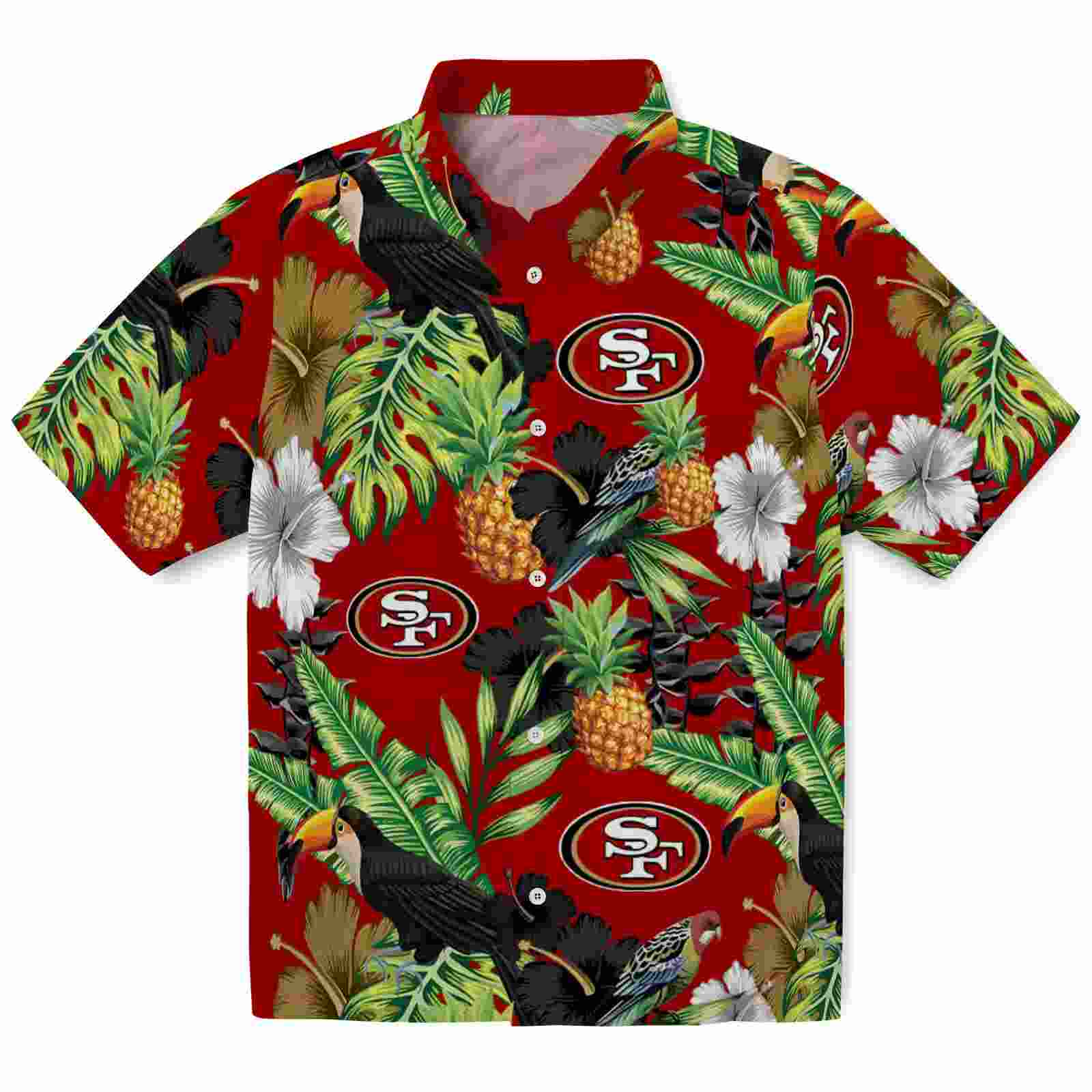 san francisco 49ers toucan hibiscus pineapple red green hawaiian shirt best selling