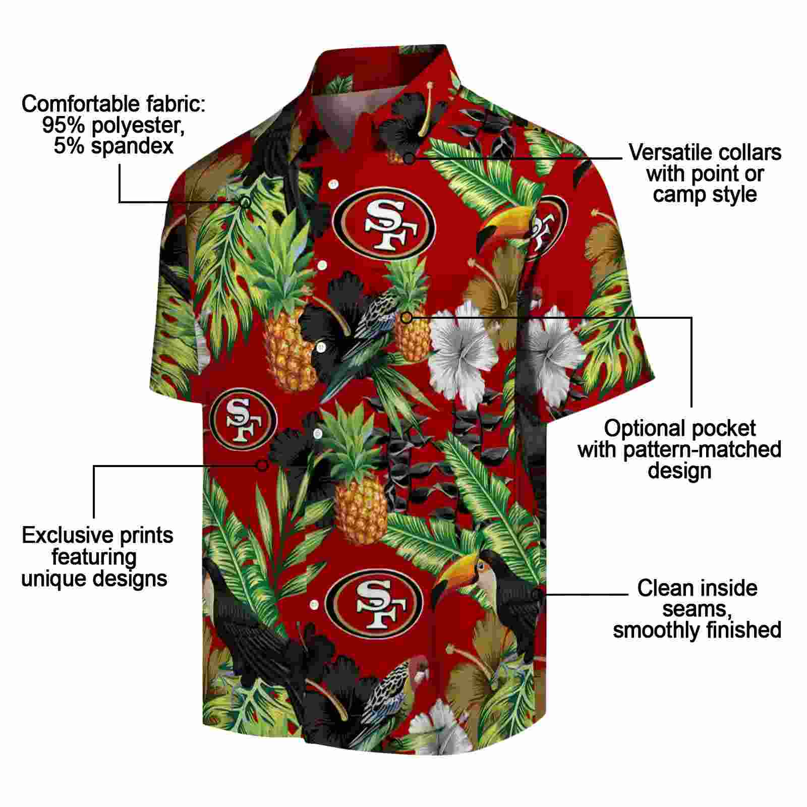 san francisco 49ers toucan hibiscus pineapple red green hawaiian shirt new arrival