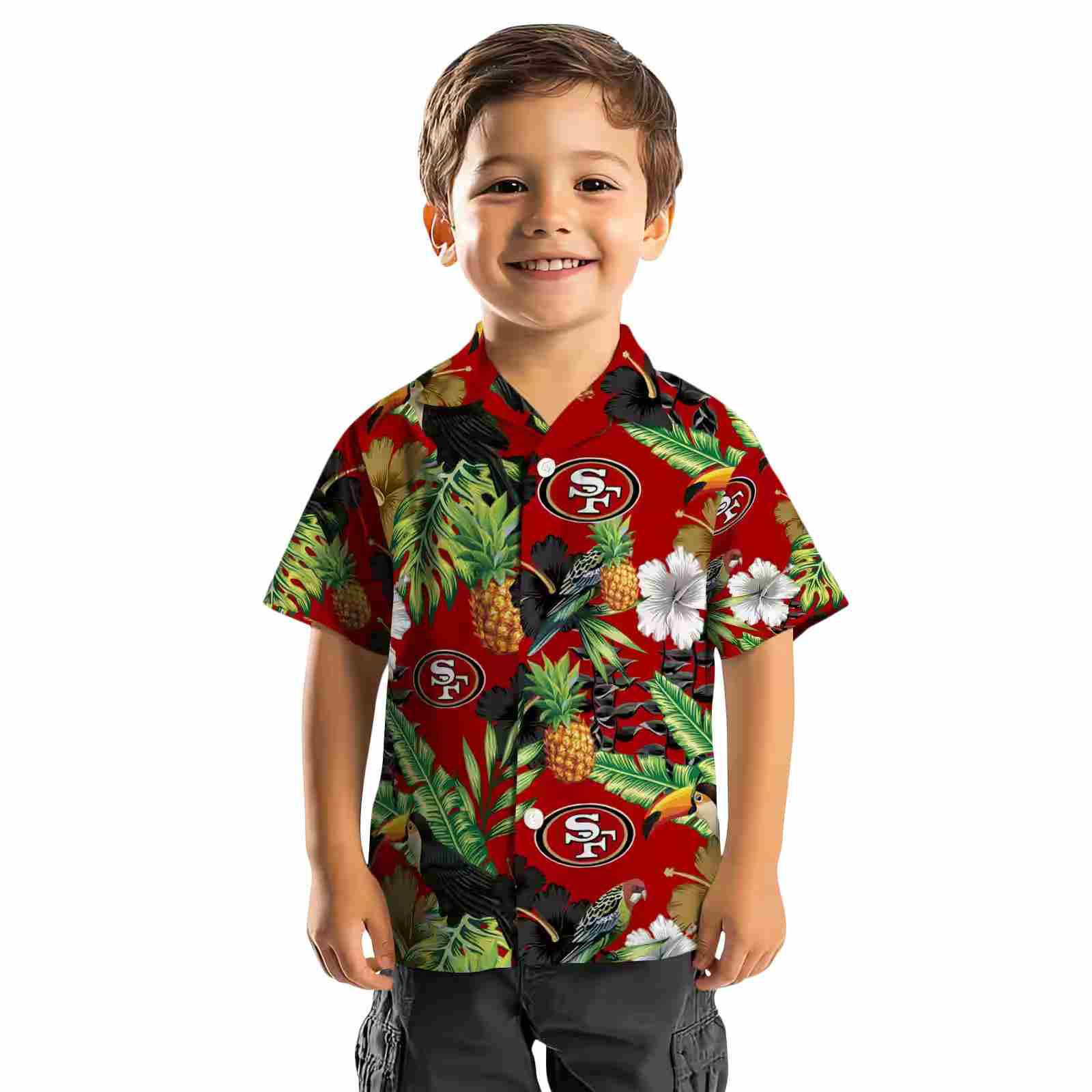 san francisco 49ers toucan hibiscus pineapple red green hawaiian shirt top rated