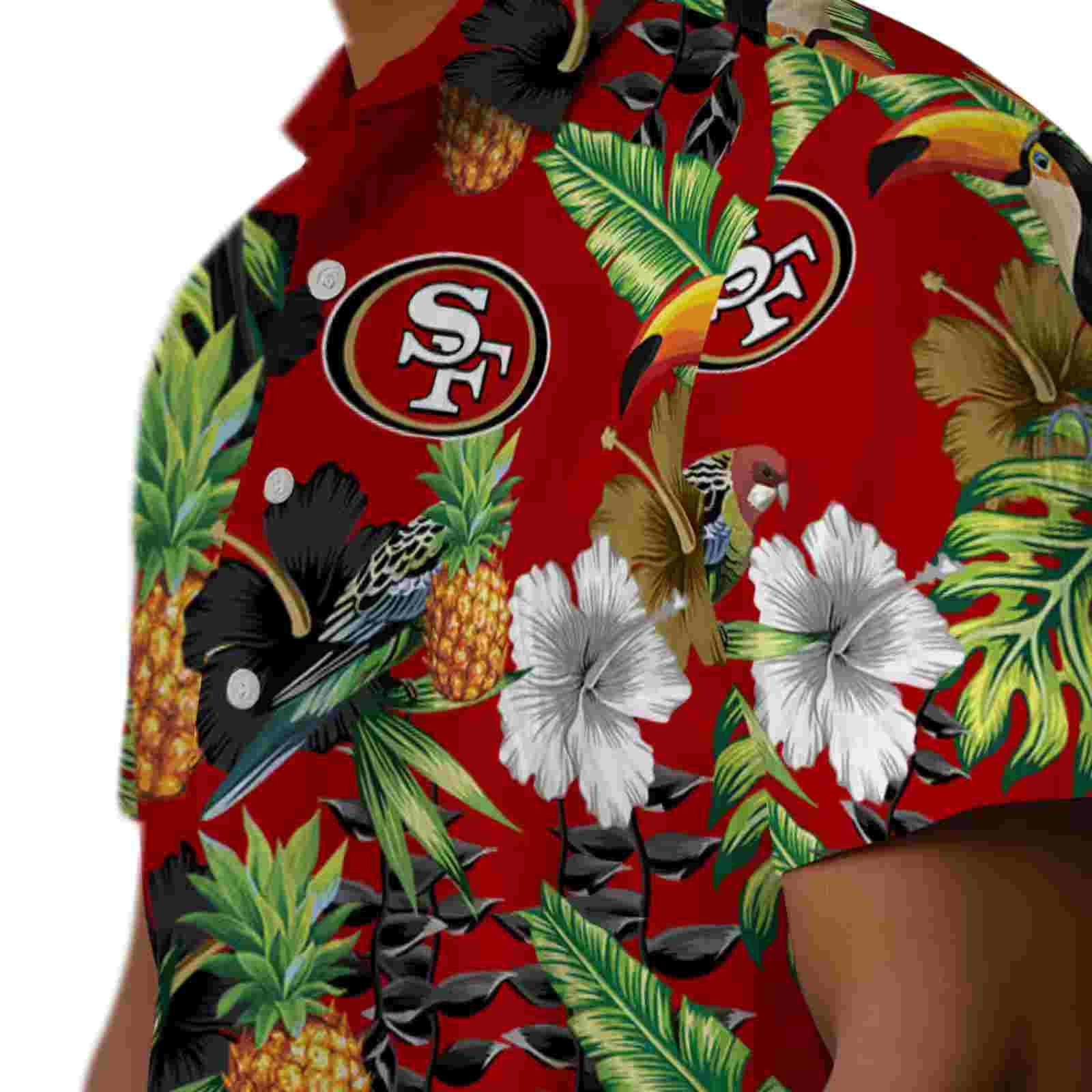 san francisco 49ers toucan hibiscus pineapple red green hawaiian shirt trendy