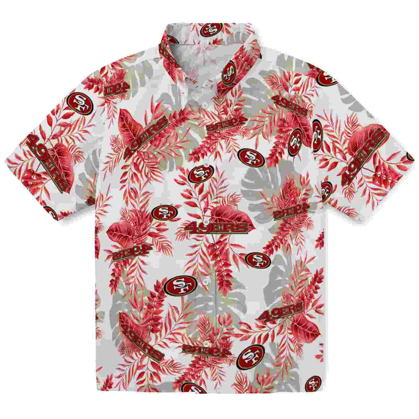 san francisco 49ers tropical leaves white hawaiian shirt best selling