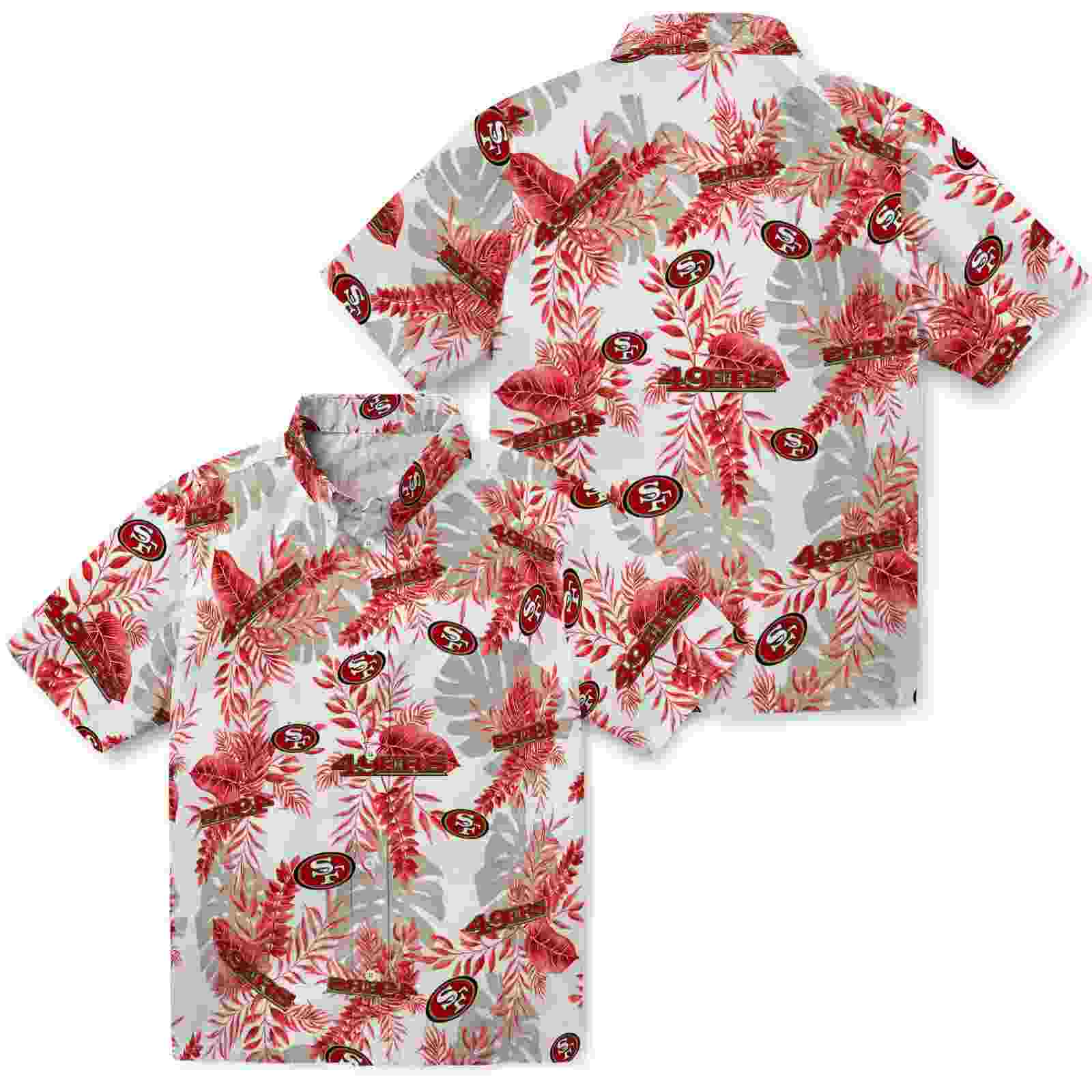 san francisco 49ers tropical leaves white hawaiian shirt high quality