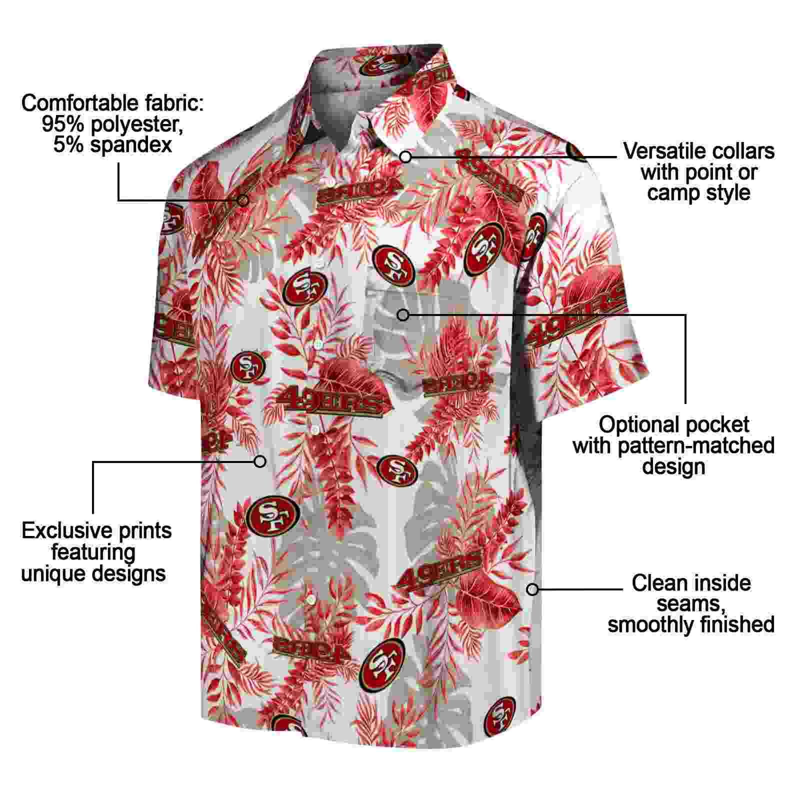 san francisco 49ers tropical leaves white hawaiian shirt new arrival