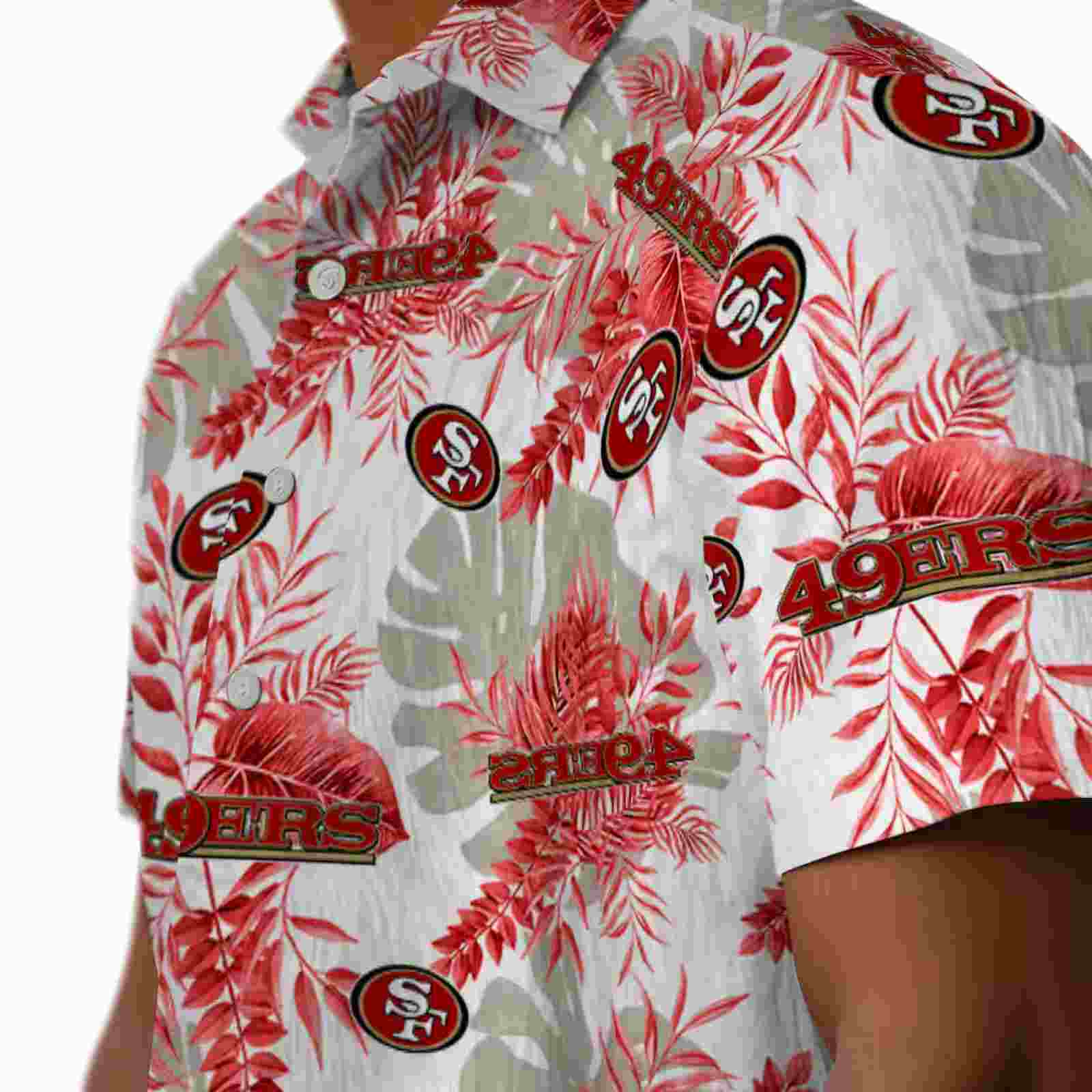 san francisco 49ers tropical leaves white hawaiian shirt trendy