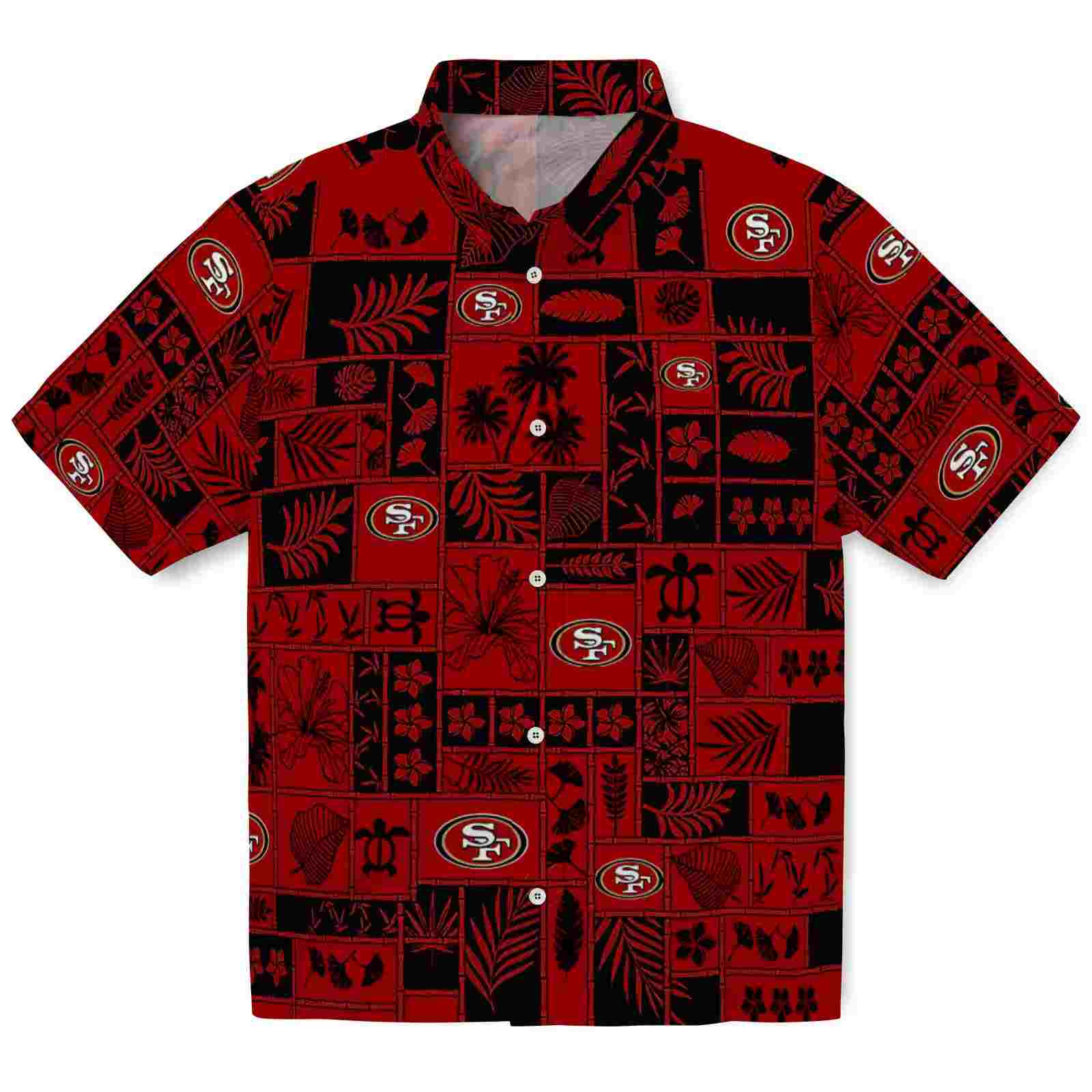 San Francisco 49ers Tropical Patchwork Red Black Hawaiian Shirt