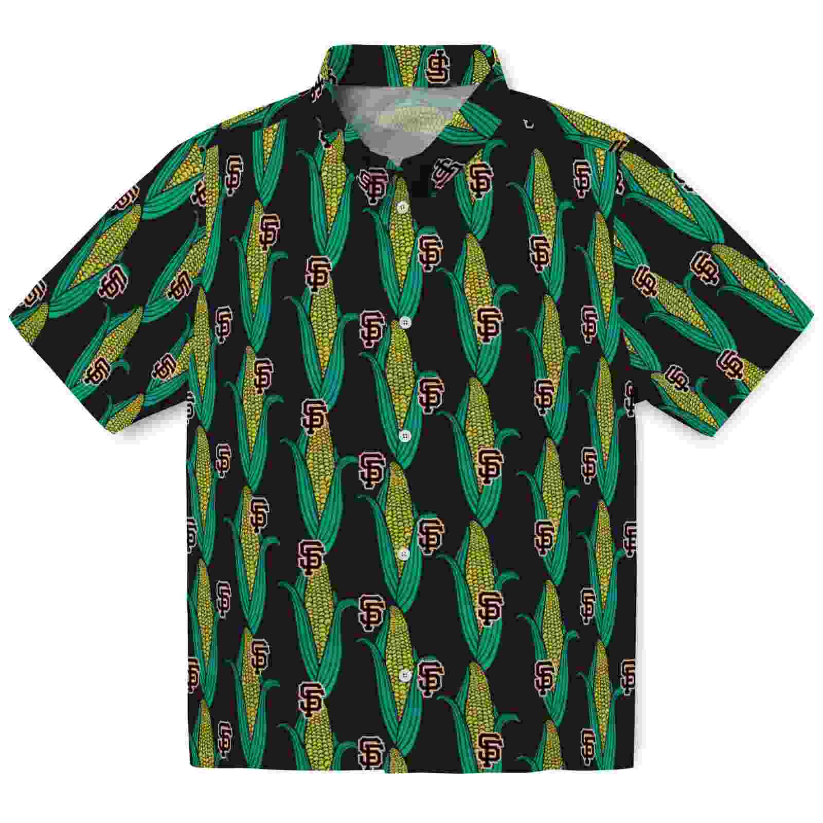 San Francisco Giants Corn Motifs Black Green Hawaiian Shirt