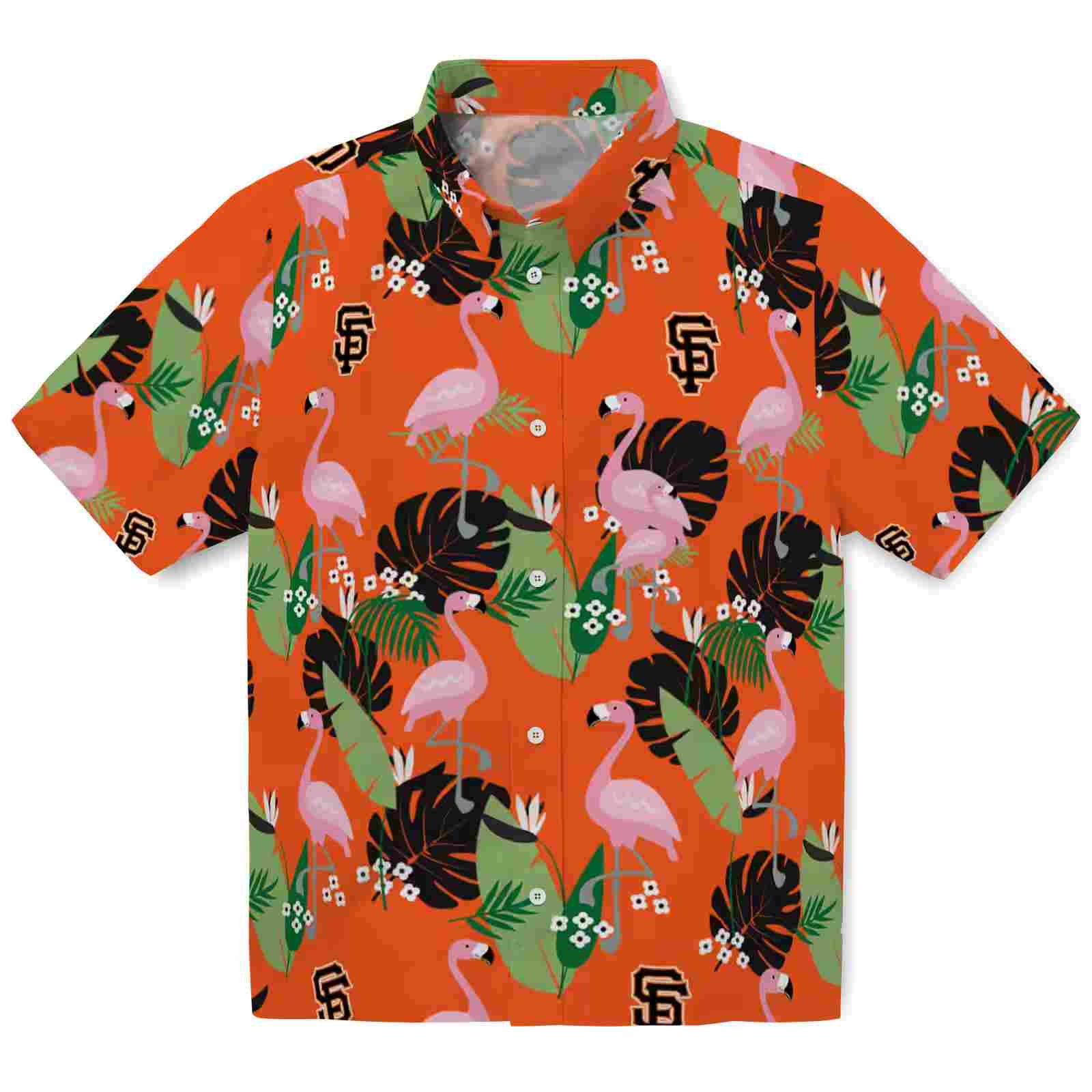 San Francisco Giants Flamingo Leaf Motif Orange Hawaiian Shirt