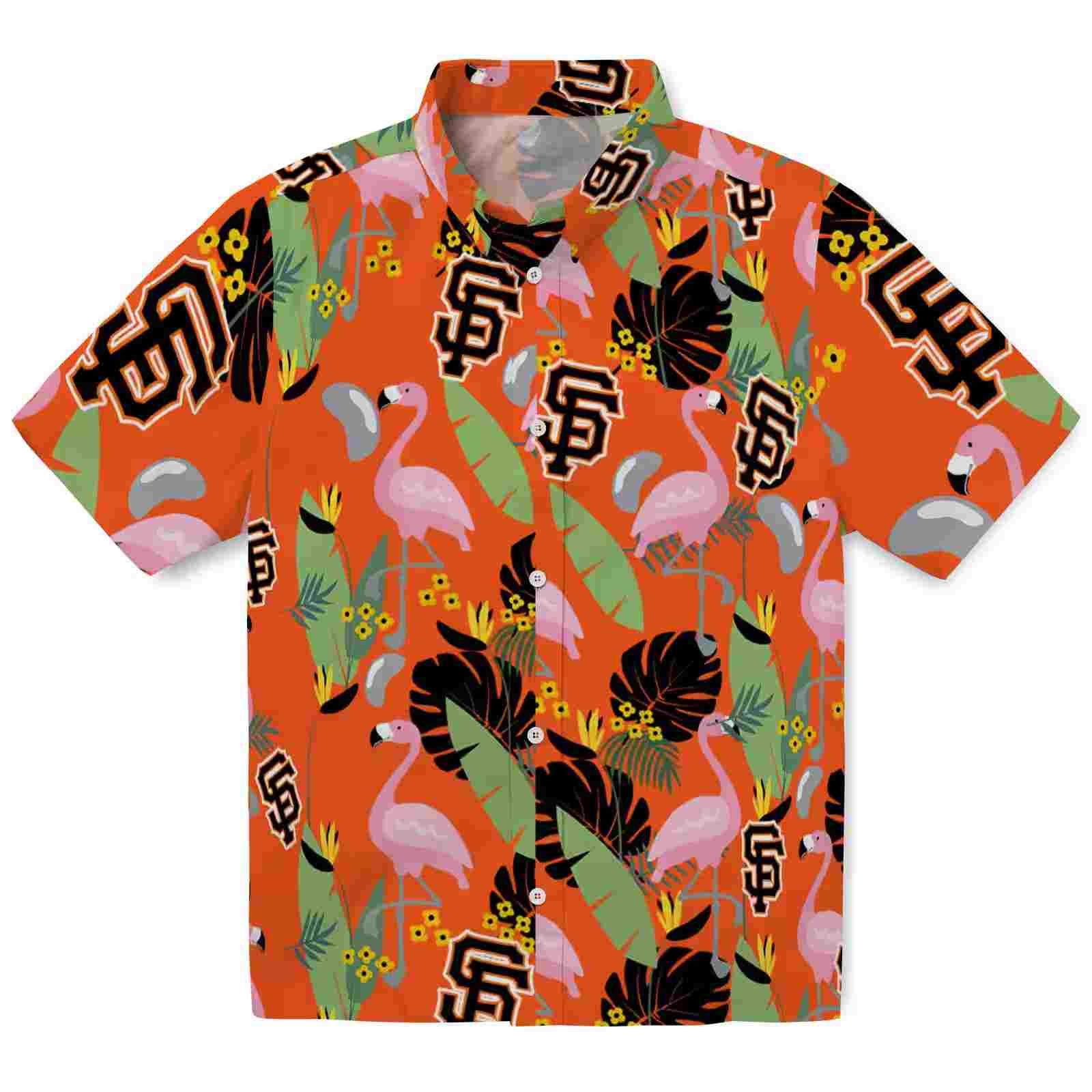 San Francisco Giants Flamingo Leaves Orange Hawaiian Shirt