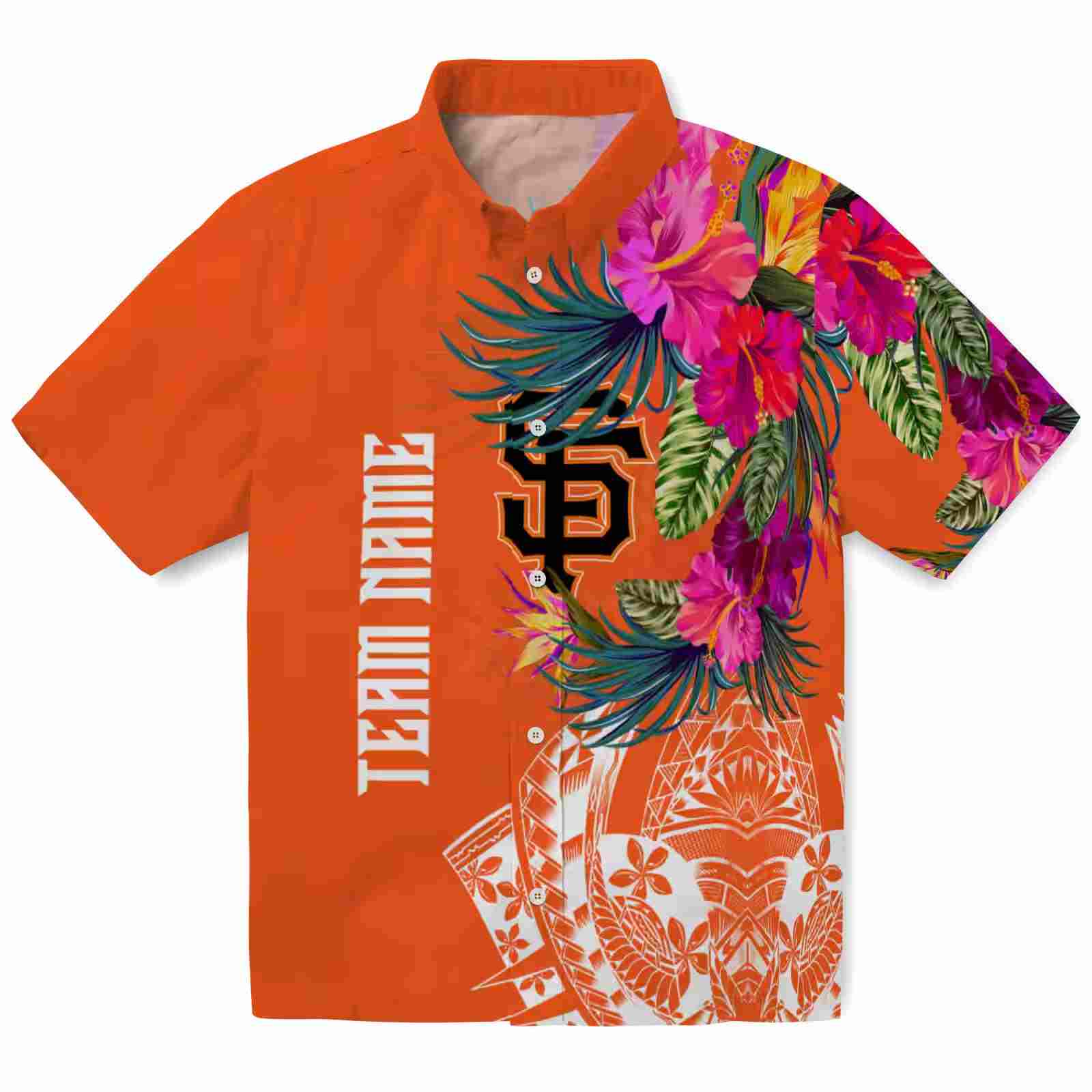 San Francisco Giants Floral Polynesian Orange Hawaiian Shirt