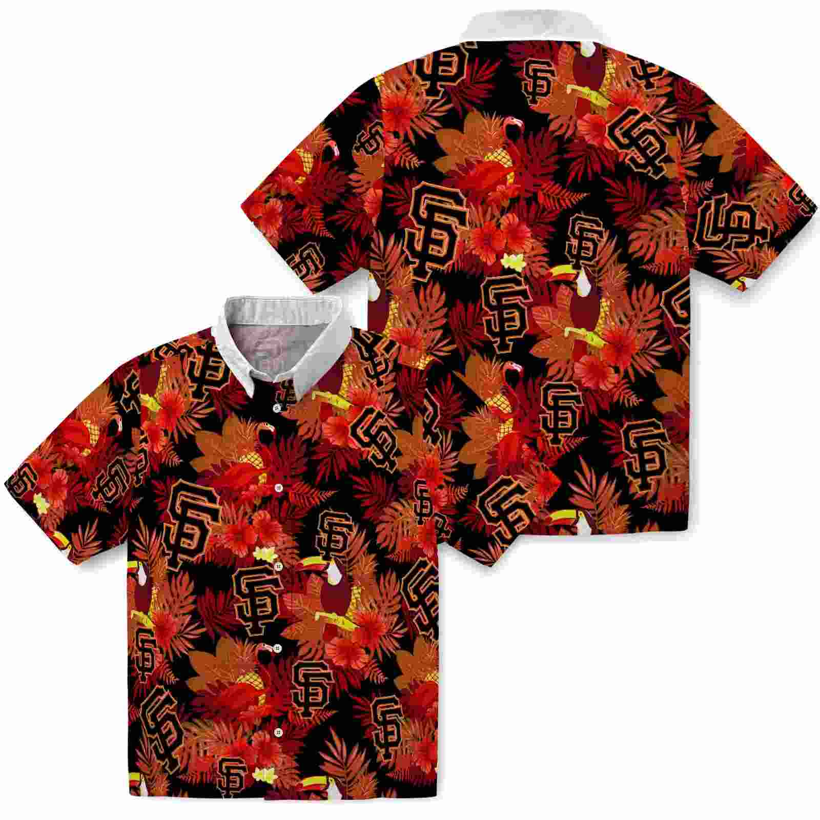 san francisco giants floral toucan orange red hawaiian shirt high quality