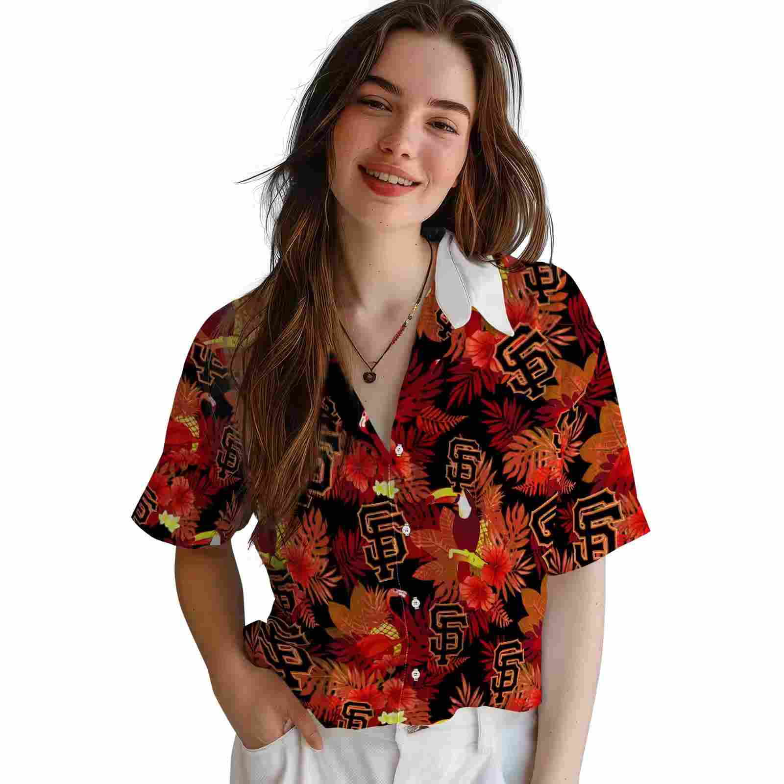 san francisco giants floral toucan orange red hawaiian shirt latest model