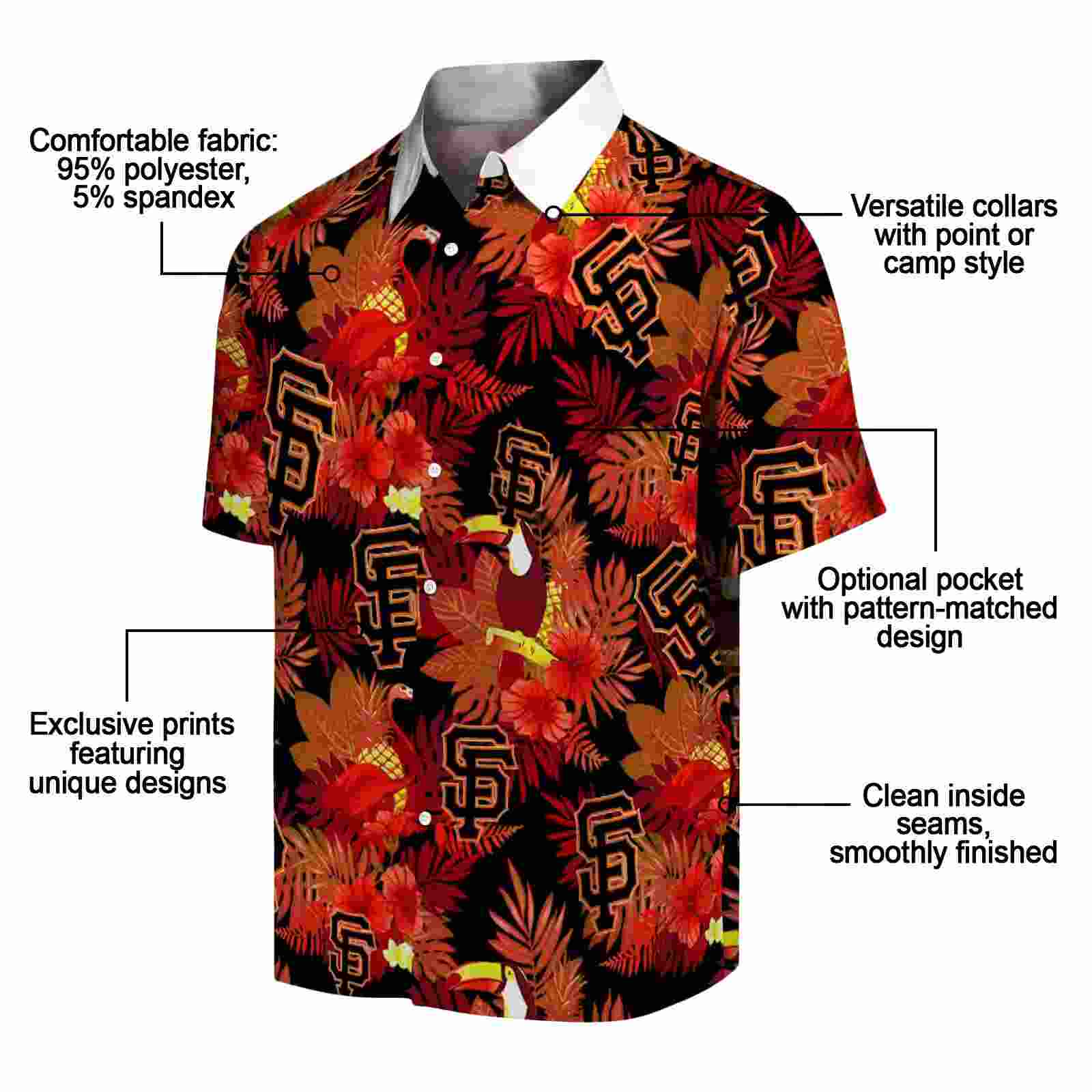 san francisco giants floral toucan orange red hawaiian shirt new arrival