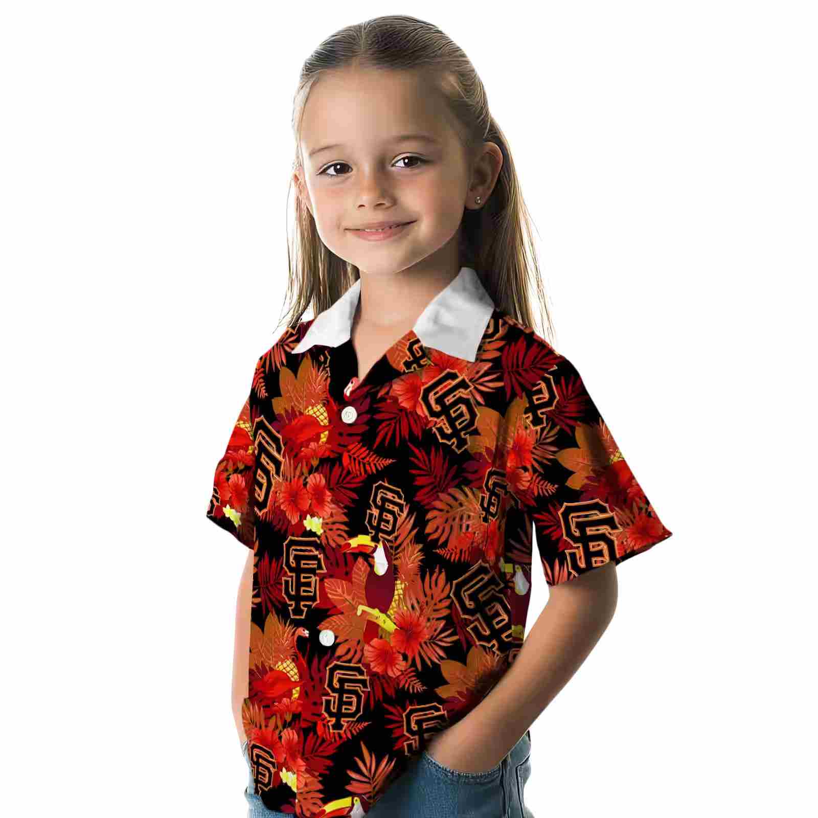 san francisco giants floral toucan orange red hawaiian shirt premium grade