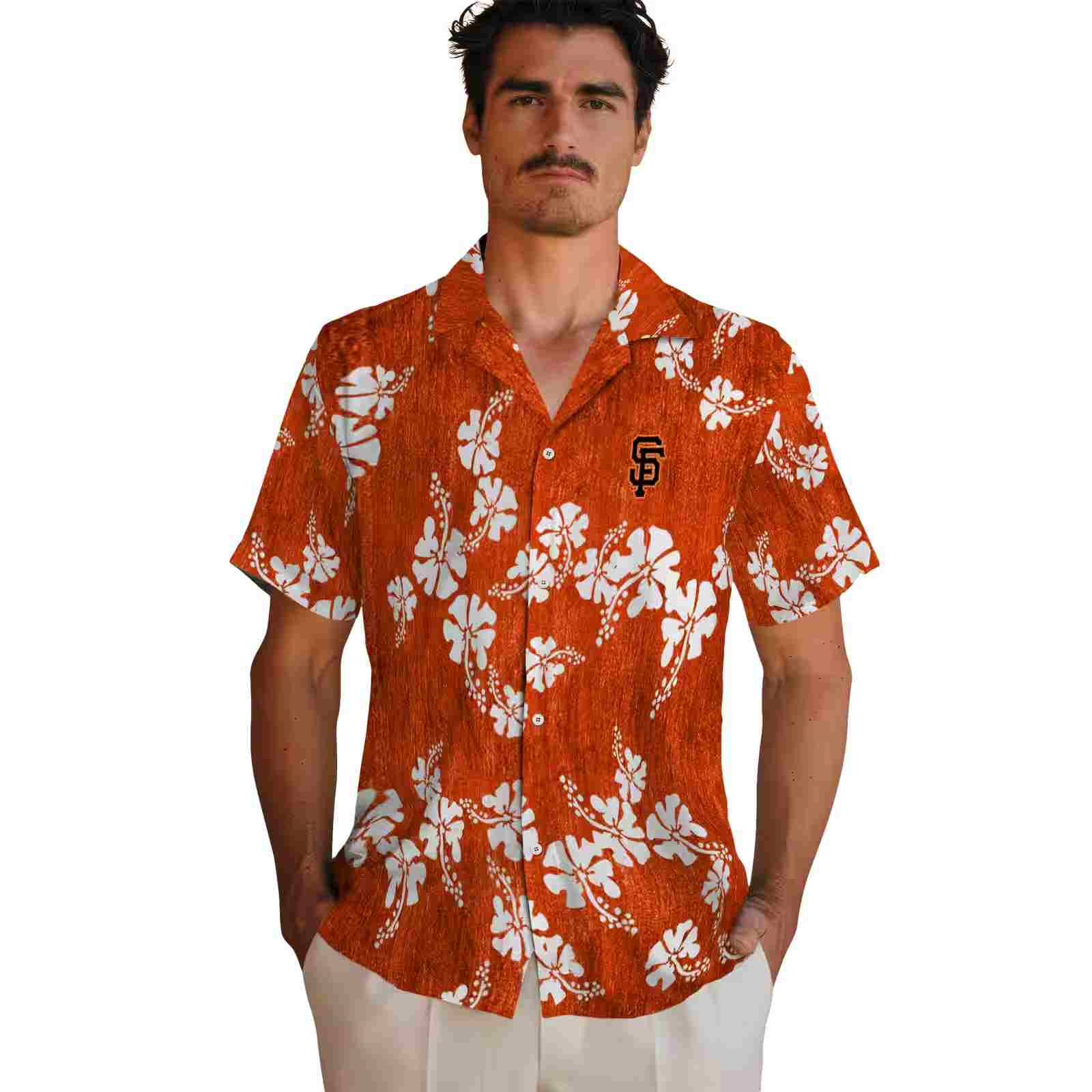 san francisco giants hibiscus clusters orange hawaiian shirt fashion forward