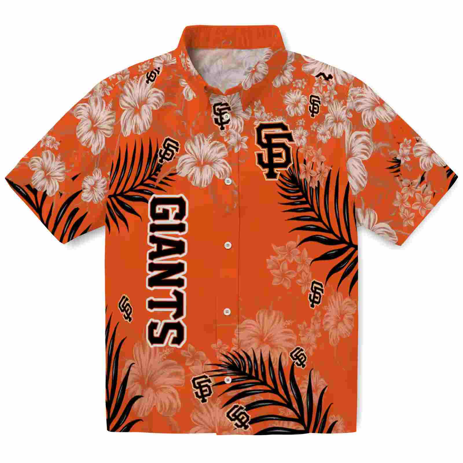 San Francisco Giants Hibiscus Print Orange Hawaiian Shirt