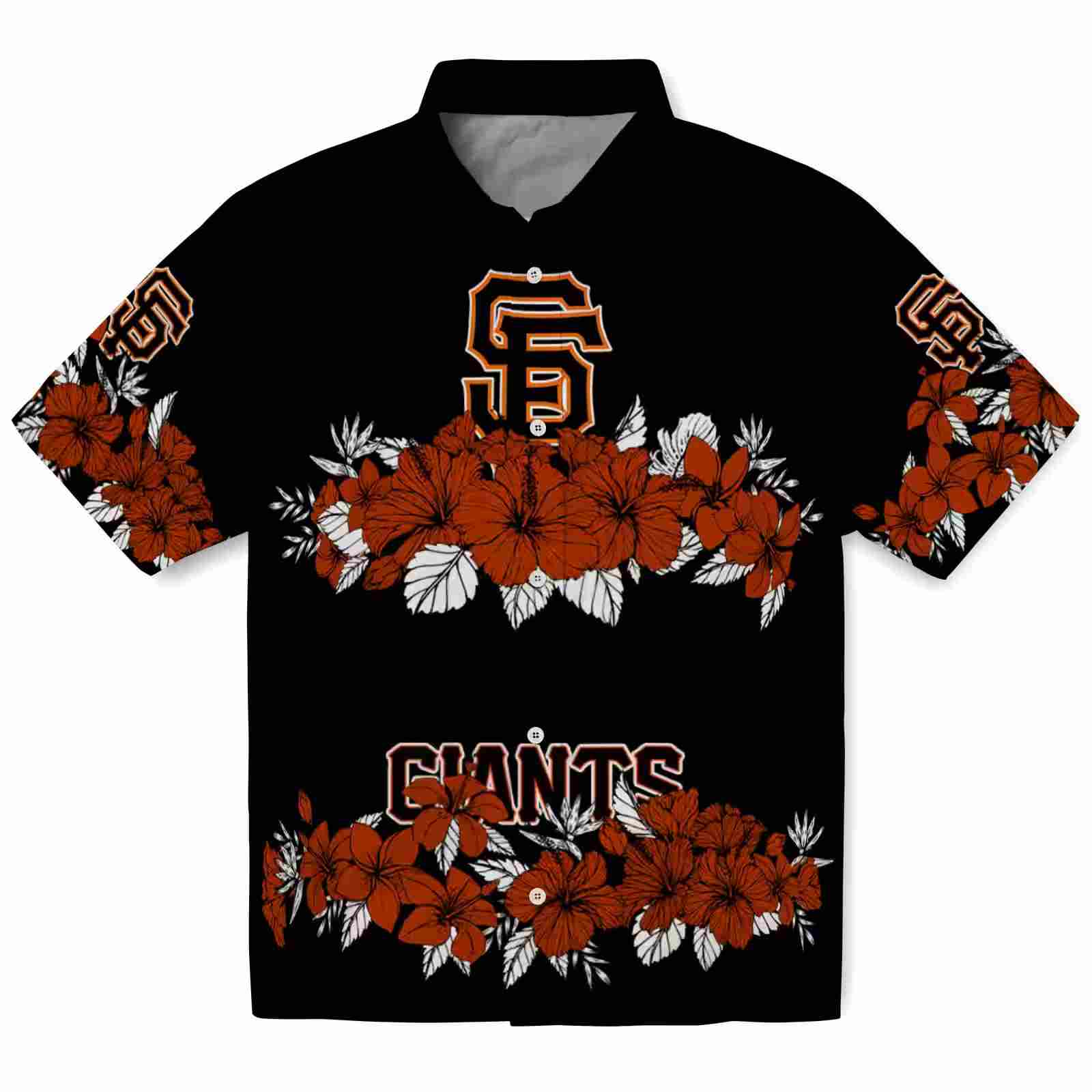 San Francisco Giants Hibiscus Stripe Orange Black Hawaiian Shirt